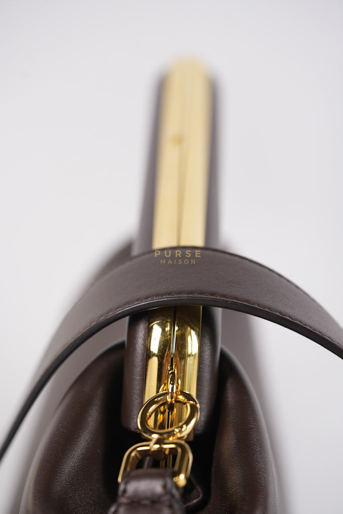 First Medium in Chocolate Shiny Calfskin Leather Two-Way Bag | Purse Maison Luxury Bags Shop