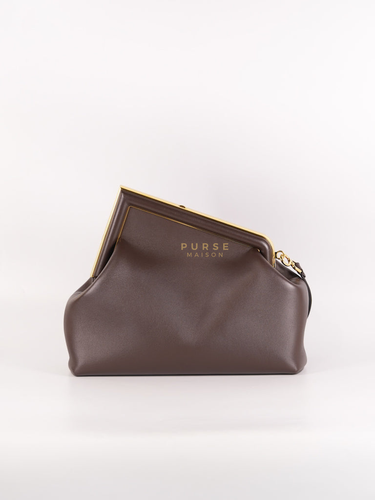 First Medium in Chocolate Shiny Calfskin Leather Two-Way Bag | Purse Maison Luxury Bags Shop