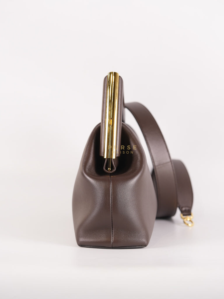 First Medium in Chocolate Shiny Calfskin Leather Two-Way Bag | Purse Maison Luxury Bags Shop