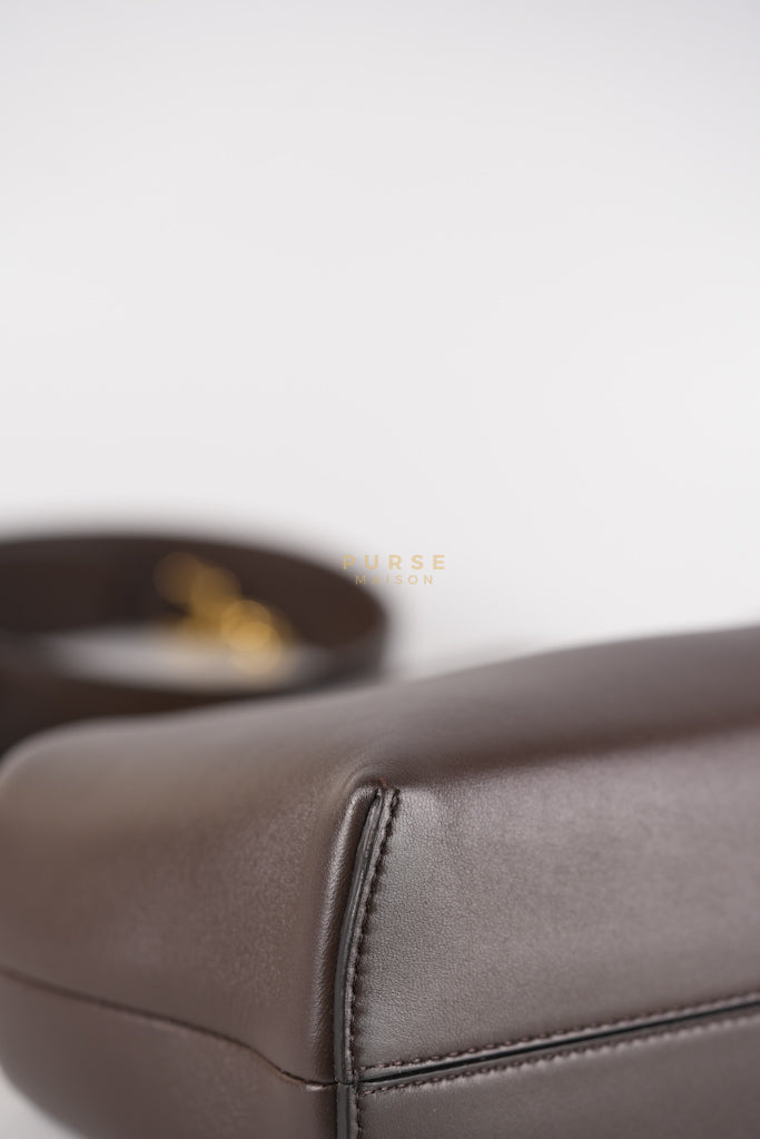 First Medium in Chocolate Shiny Calfskin Leather Two-Way Bag | Purse Maison Luxury Bags Shop