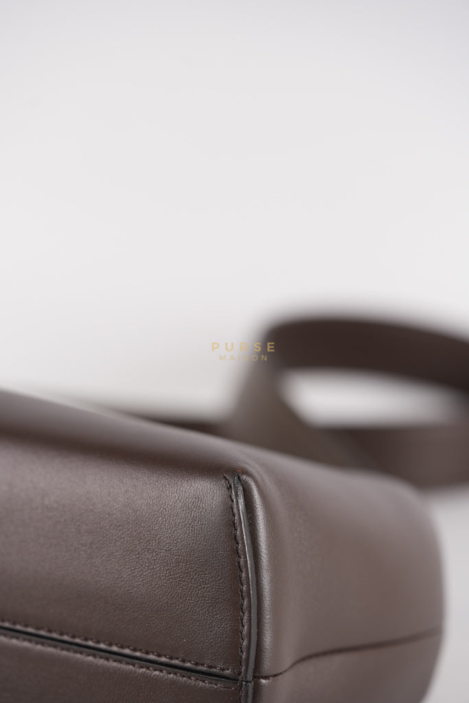 First Medium in Chocolate Shiny Calfskin Leather Two-Way Bag | Purse Maison Luxury Bags Shop