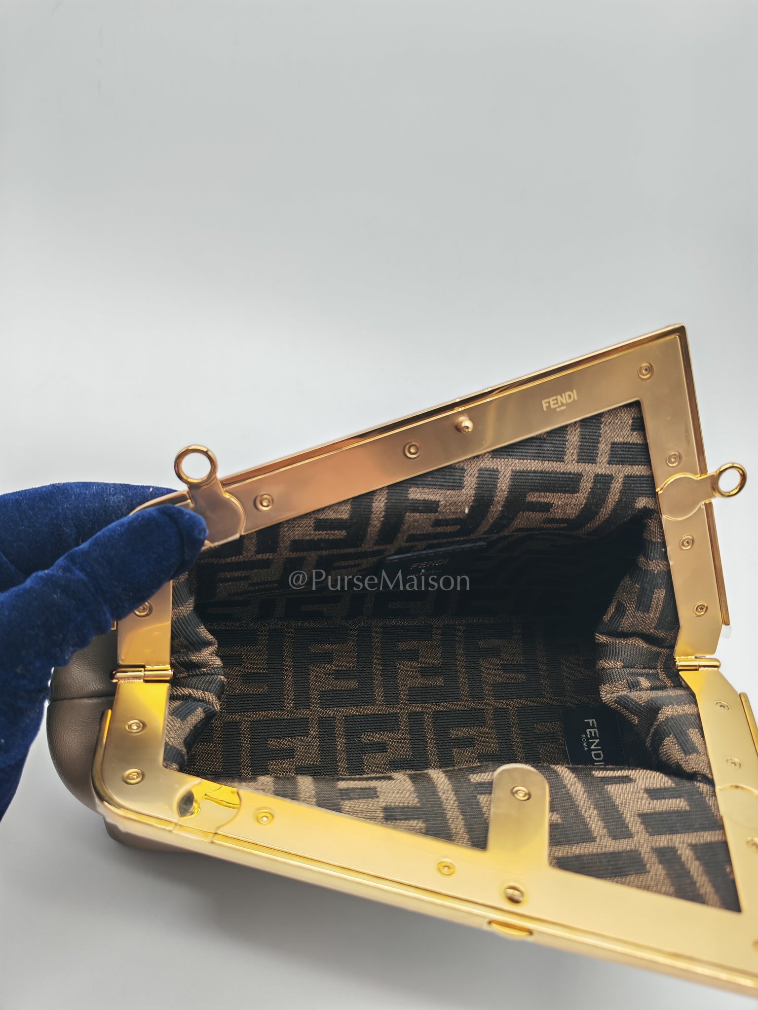 First Small Nappa in Shiny Torto Dark Beige Smooth Calfskin Leather | Purse Maison Luxury Bags Shop