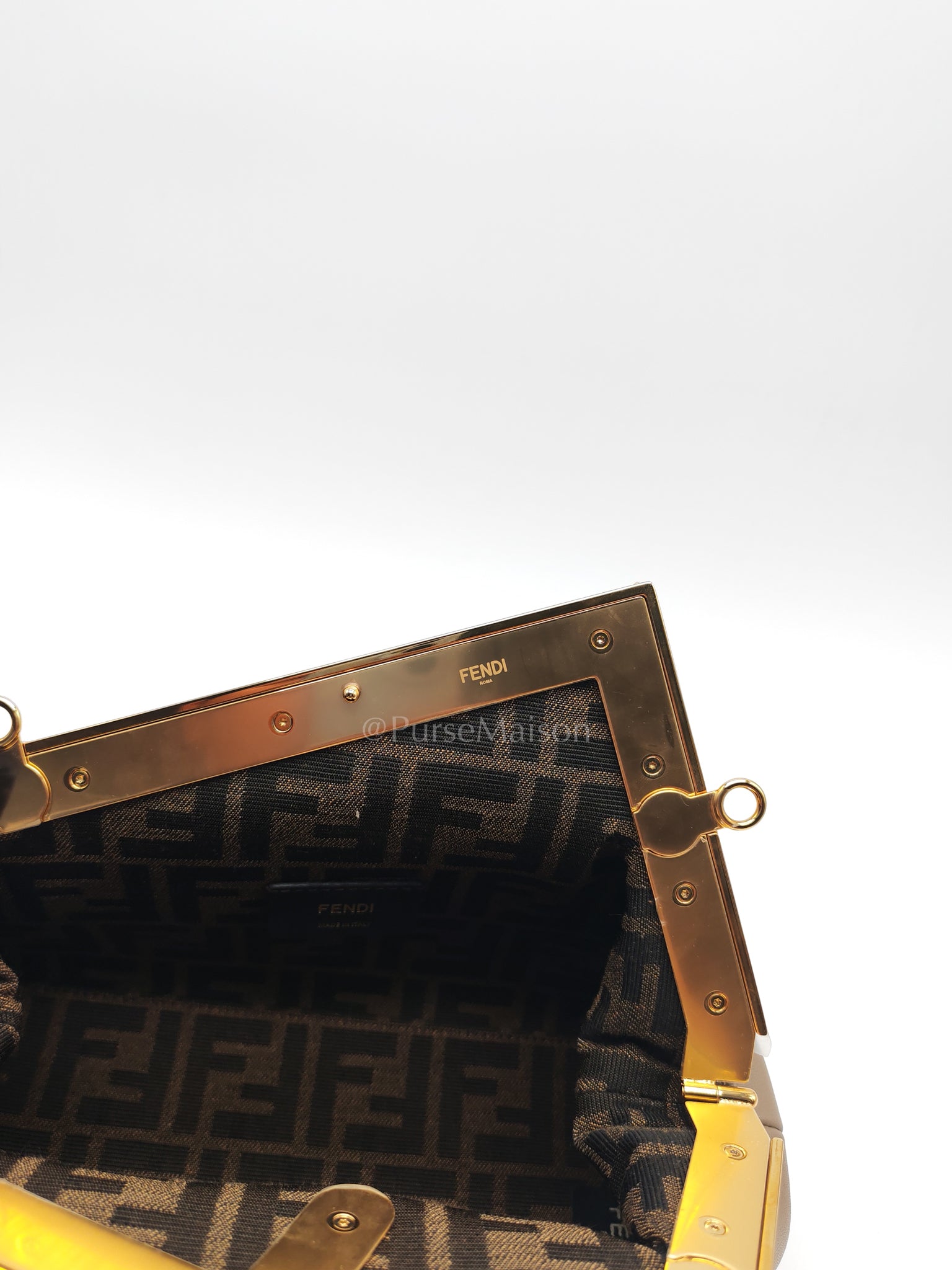 First Small Nappa in Shiny Torto Dark Beige Smooth Calfskin Leather | Purse Maison Luxury Bags Shop