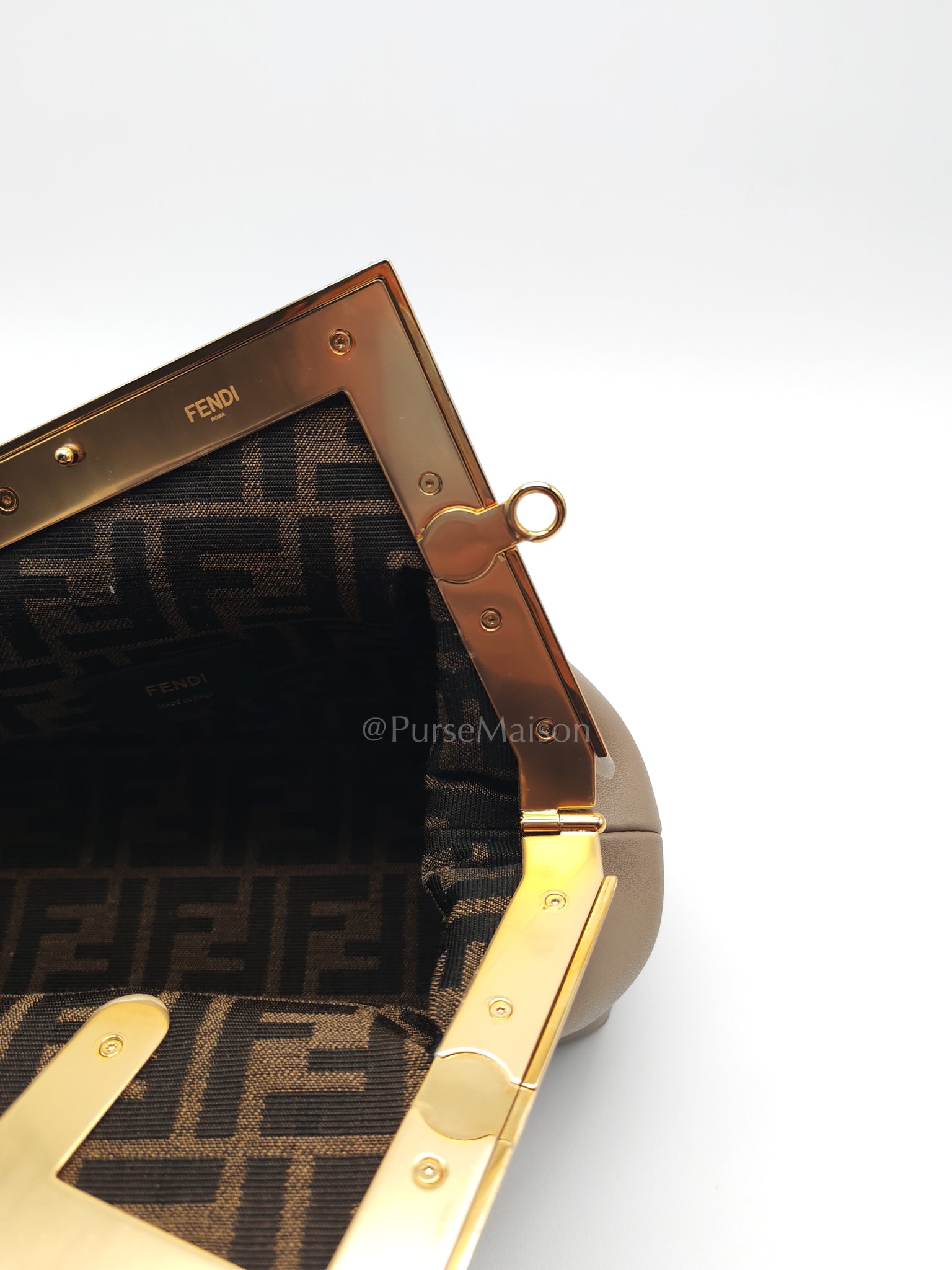 First Small Nappa in Shiny Torto Dark Beige Smooth Calfskin Leather | Purse Maison Luxury Bags Shop