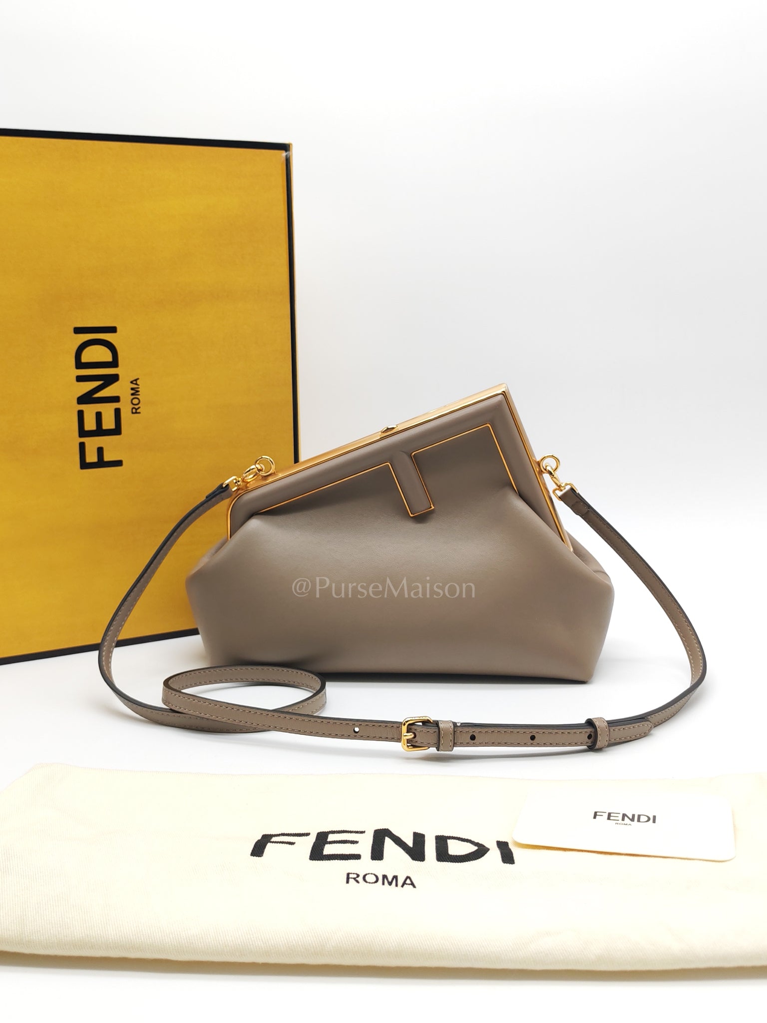 First Small Nappa in Shiny Torto Dark Beige Smooth Calfskin Leather | Purse Maison Luxury Bags Shop