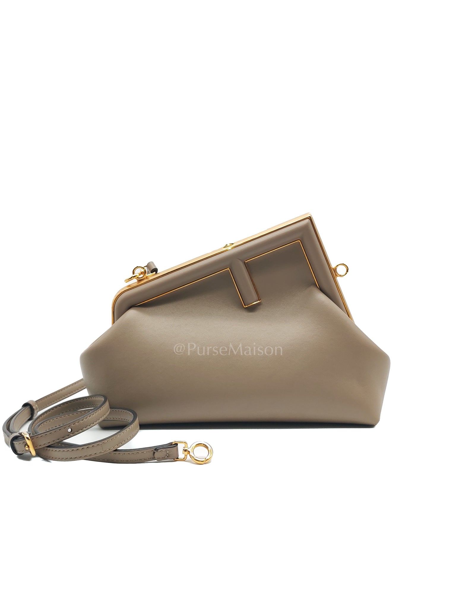 First Small Nappa in Shiny Torto Dark Beige Smooth Calfskin Leather | Purse Maison Luxury Bags Shop