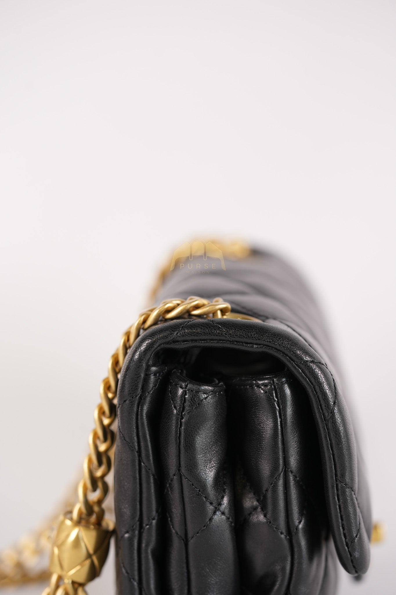 22K Flap Bag Small in Black Lambskin Leather & Gold Hardware Microchip | Purse Maison Luxury Bags Shop