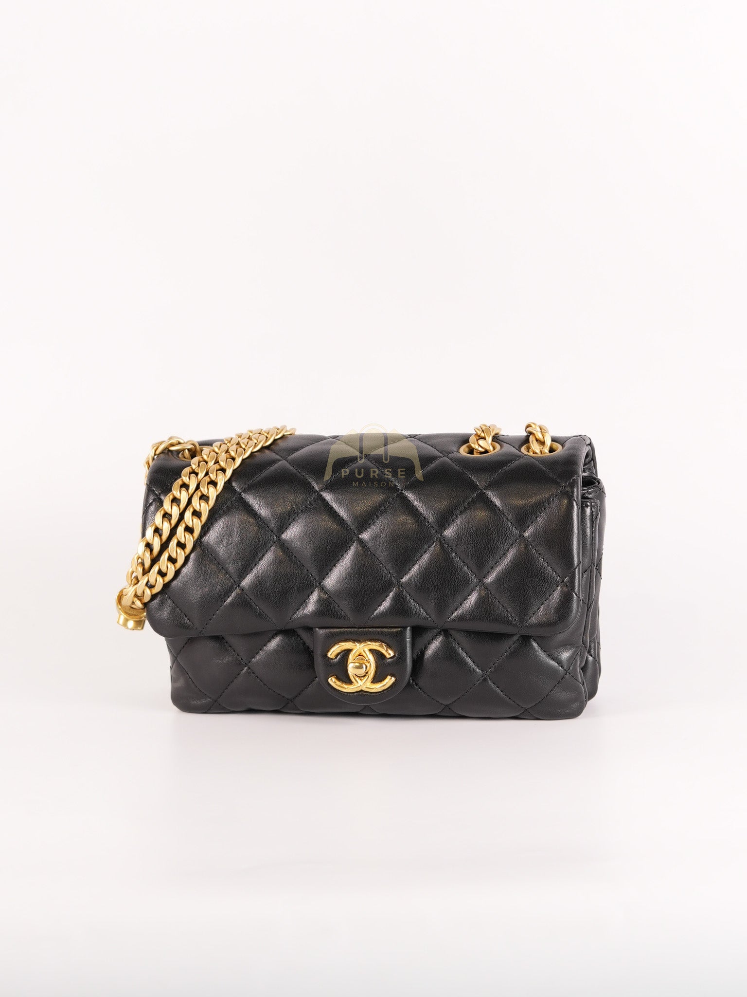 22K Flap Bag Small in Black Lambskin Leather & Gold Hardware Microchip | Purse Maison Luxury Bags Shop