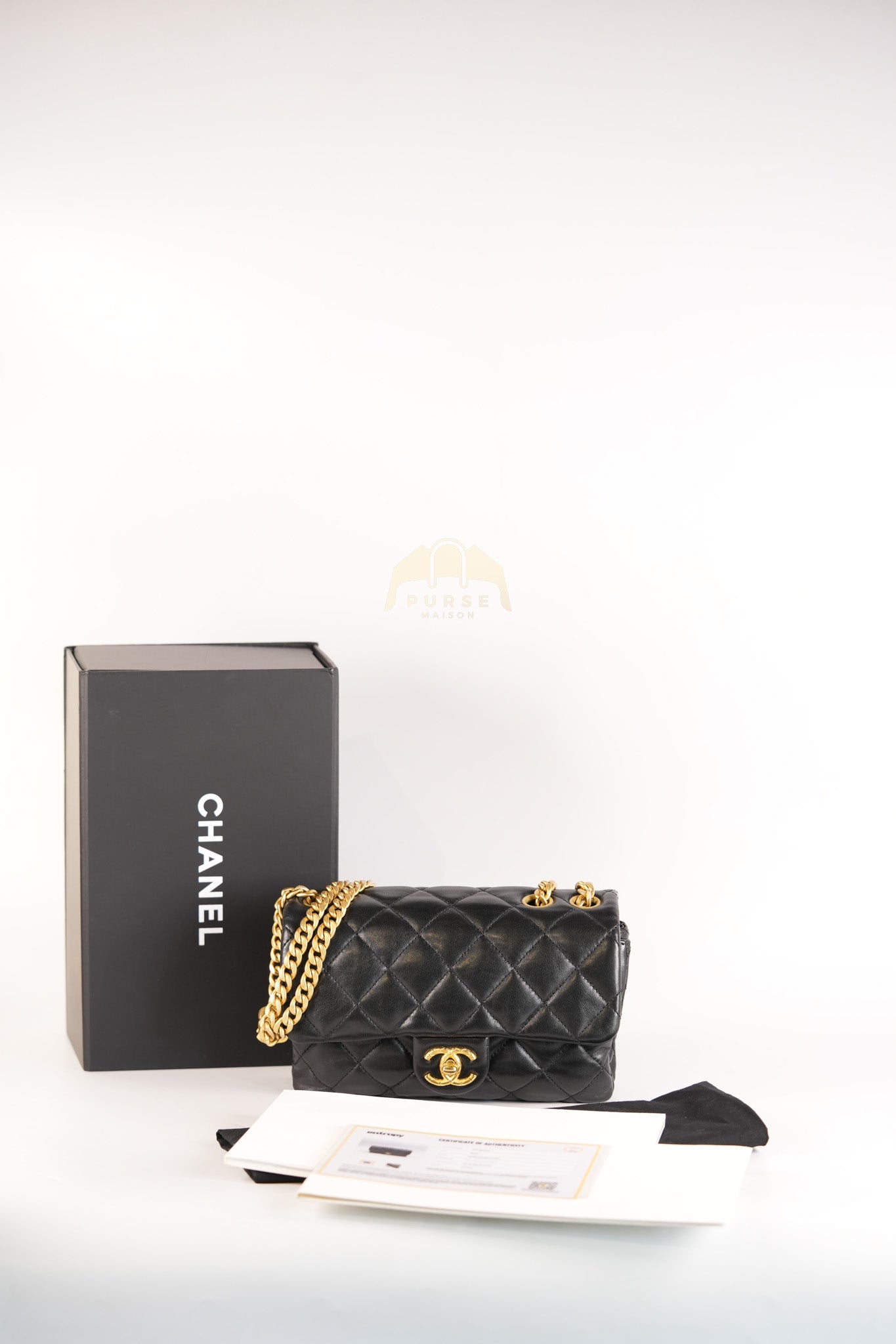 22K Flap Bag Small in Black Lambskin Leather & Gold Hardware Microchip | Purse Maison Luxury Bags Shop