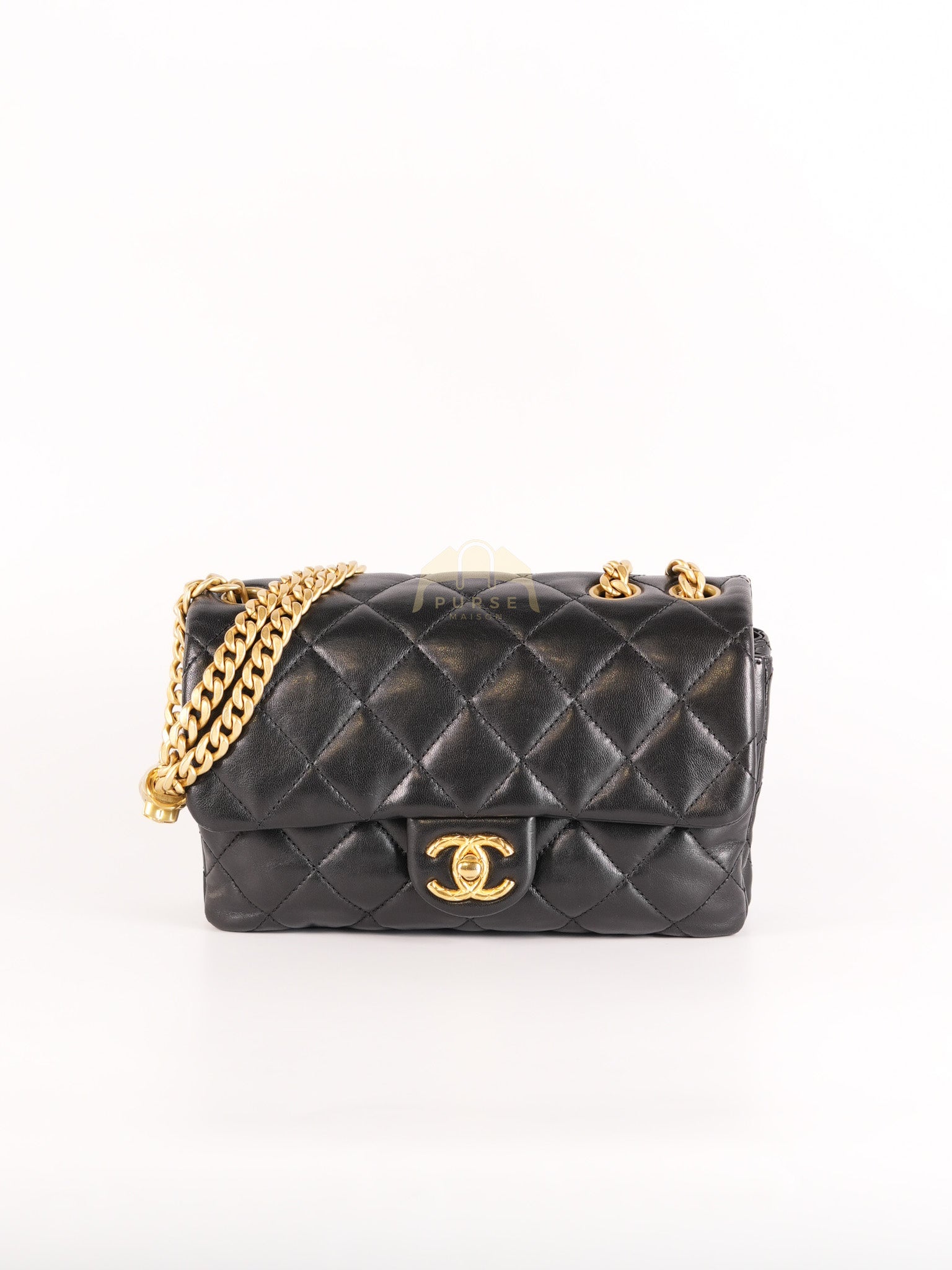 22K Flap Bag Small in Black Lambskin Leather & Gold Hardware Microchip | Purse Maison Luxury Bags Shop