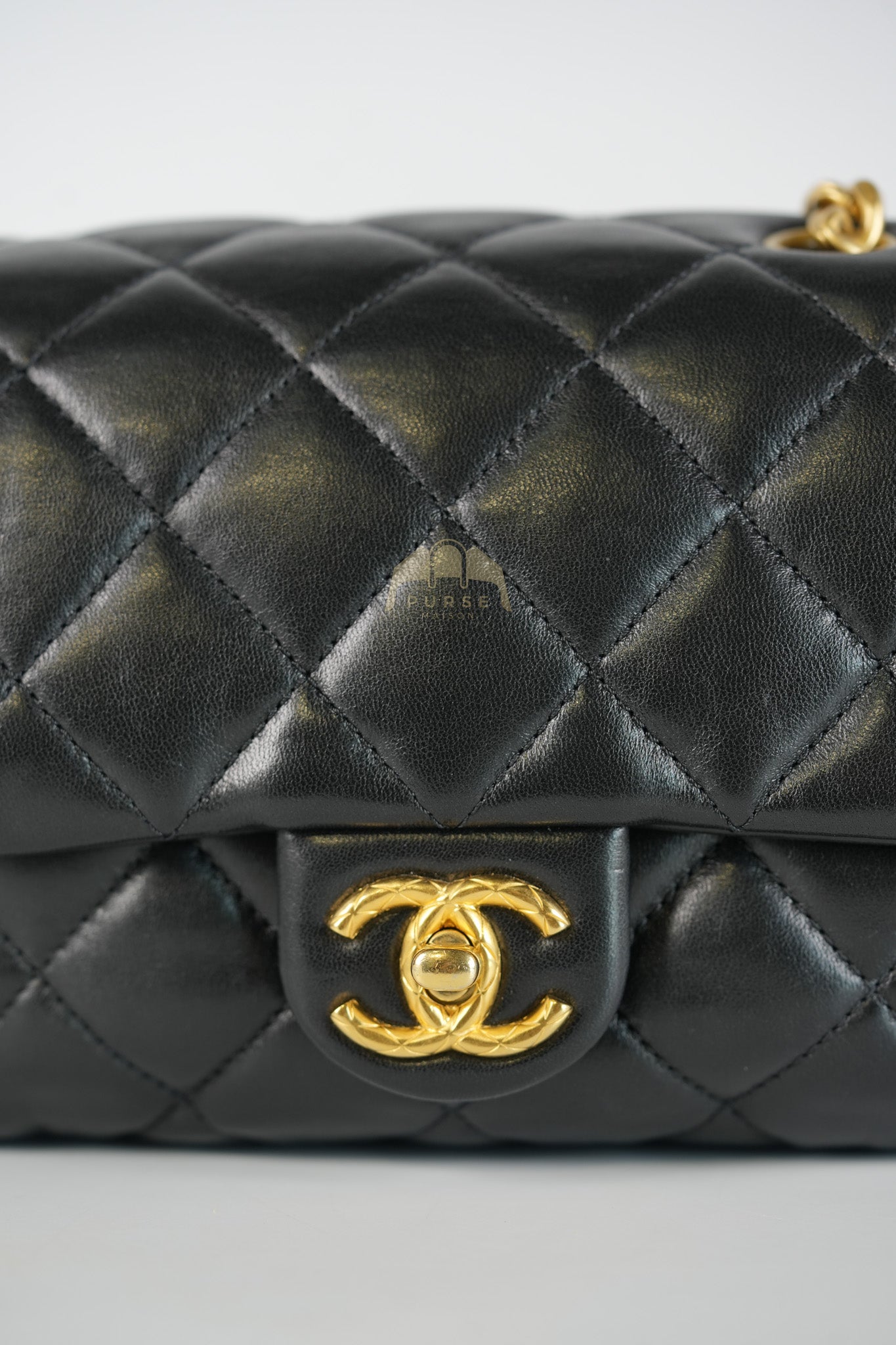 22K Flap Bag Small in Black Lambskin Leather & Gold Hardware Microchip | Purse Maison Luxury Bags Shop