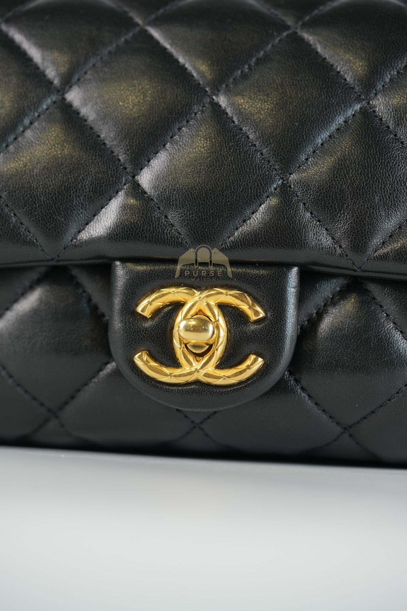 22K Flap Bag Small in Black Lambskin Leather & Gold Hardware Microchip | Purse Maison Luxury Bags Shop