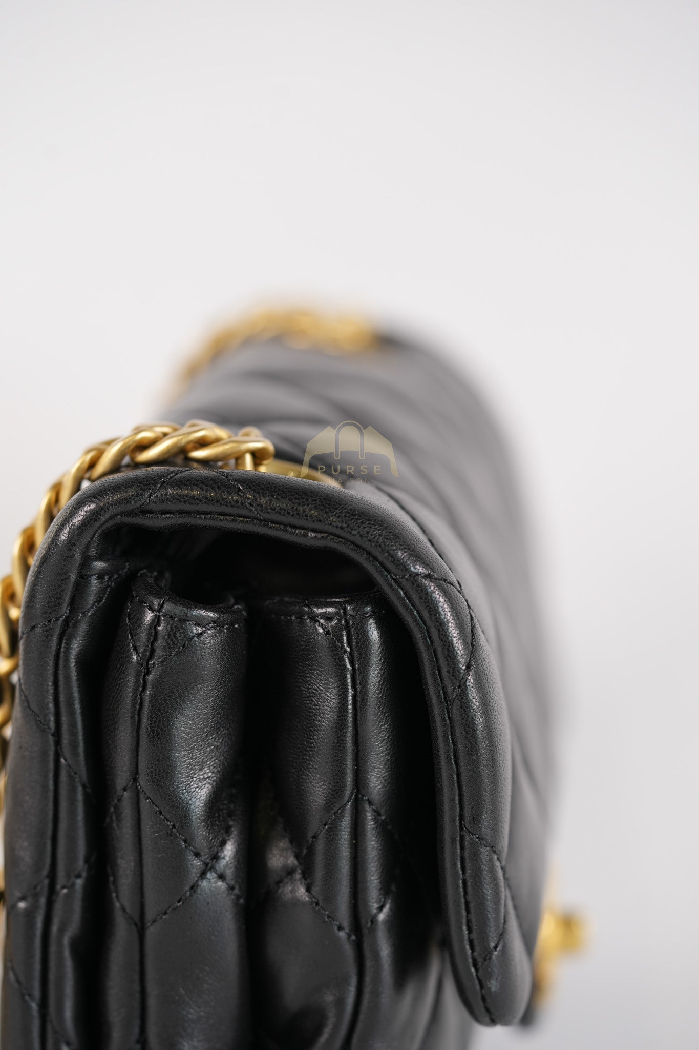 22K Flap Bag Small in Black Lambskin Leather & Gold Hardware Microchip | Purse Maison Luxury Bags Shop