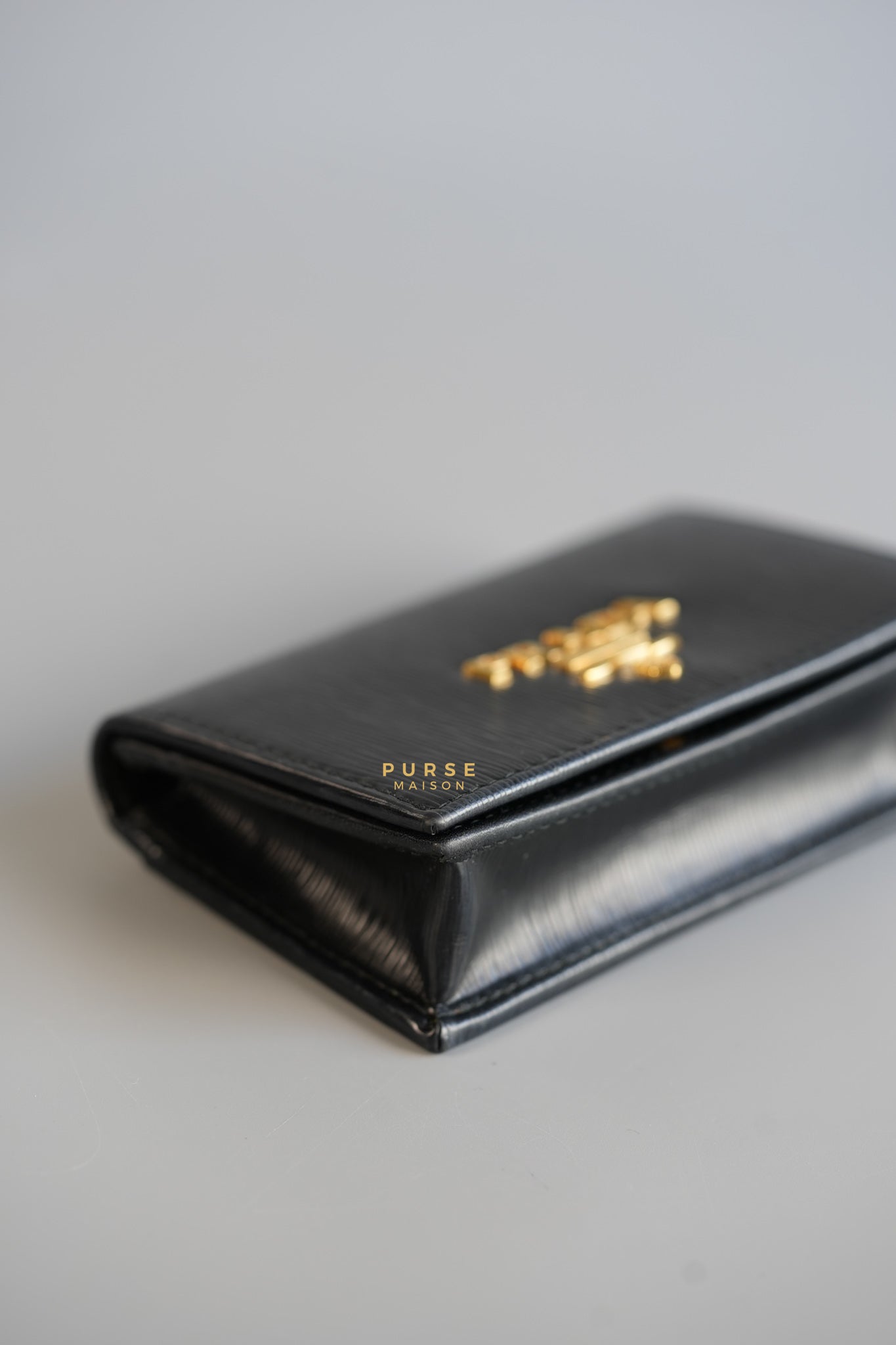 Flap Black Vitello Leather Card Holder | Purse Maison Luxury Bags Shop