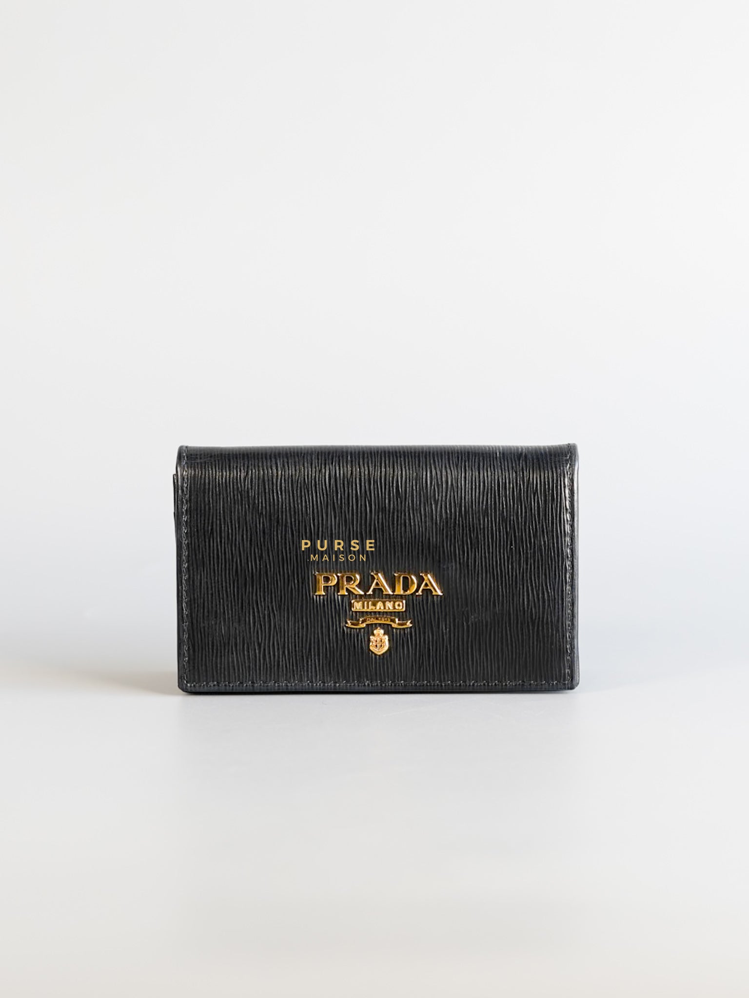 Flap Black Vitello Leather Card Holder | Purse Maison Luxury Bags Shop