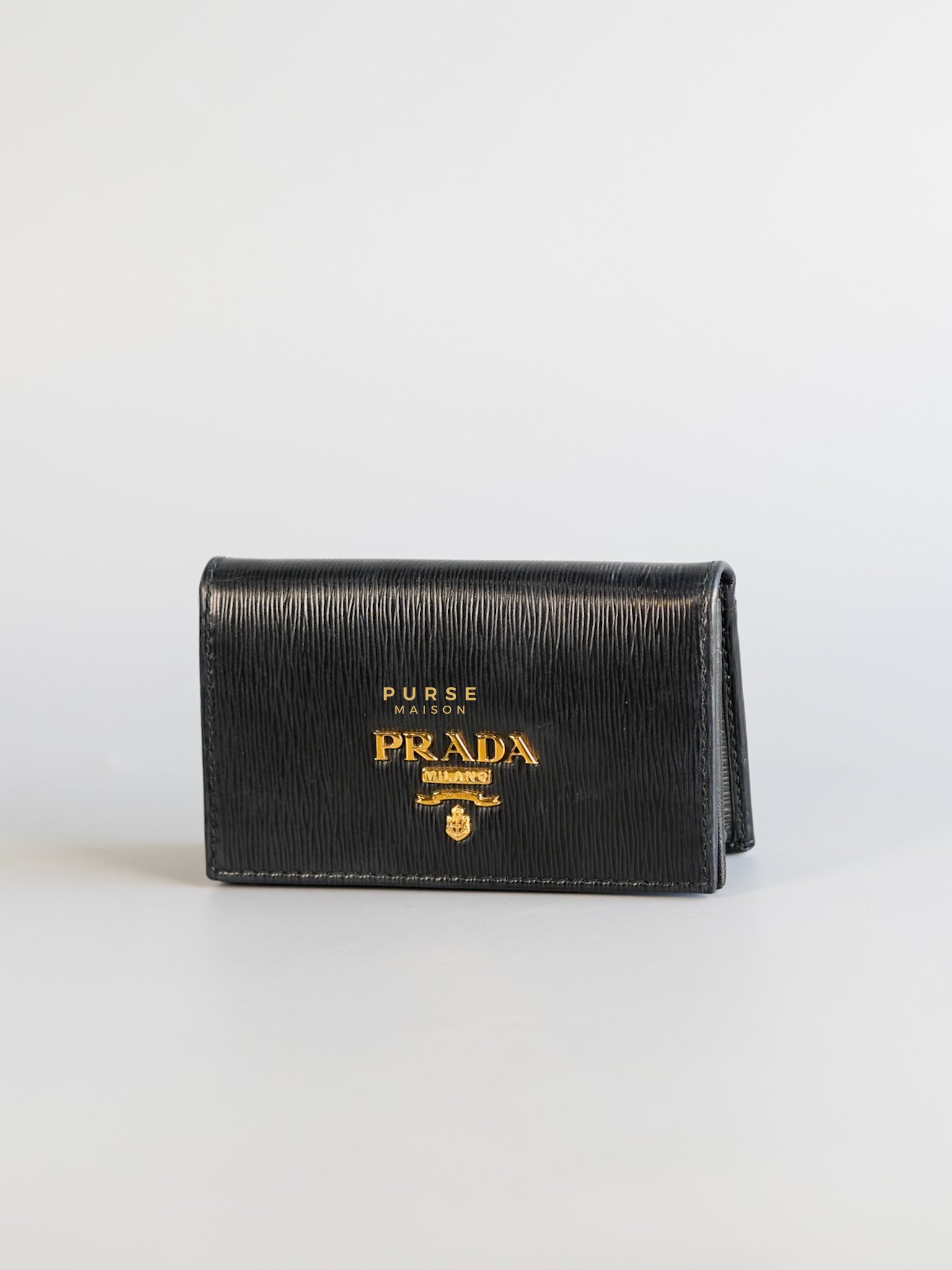 Flap Black Vitello Leather Card Holder | Purse Maison Luxury Bags Shop