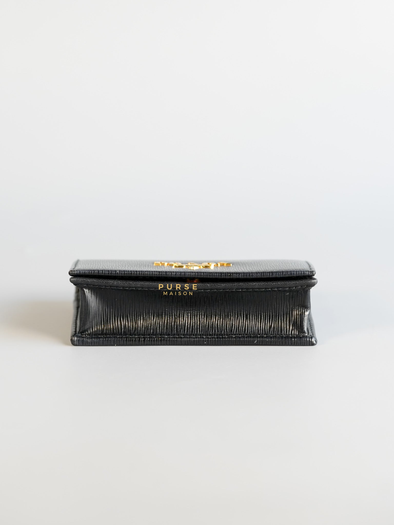 Flap Black Vitello Leather Card Holder | Purse Maison Luxury Bags Shop