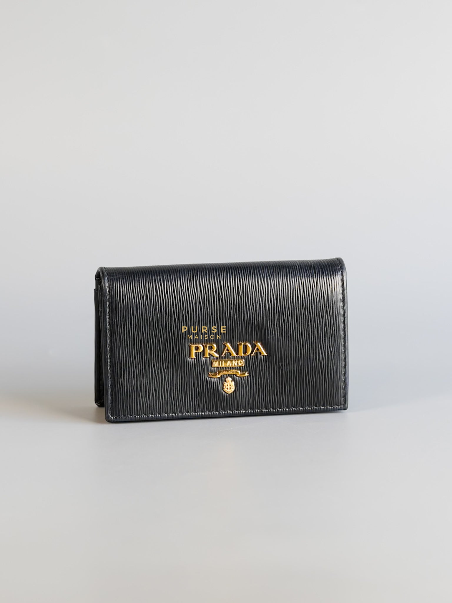 Flap Black Vitello Leather Card Holder | Purse Maison Luxury Bags Shop