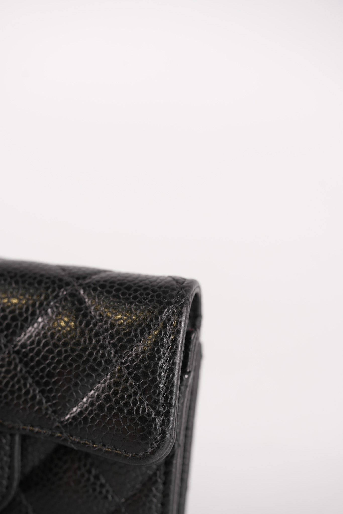 Flap Card Holder in Black Caviar Leather and Gold Hardware (Microchip) | Purse Maison Luxury Bags Shop