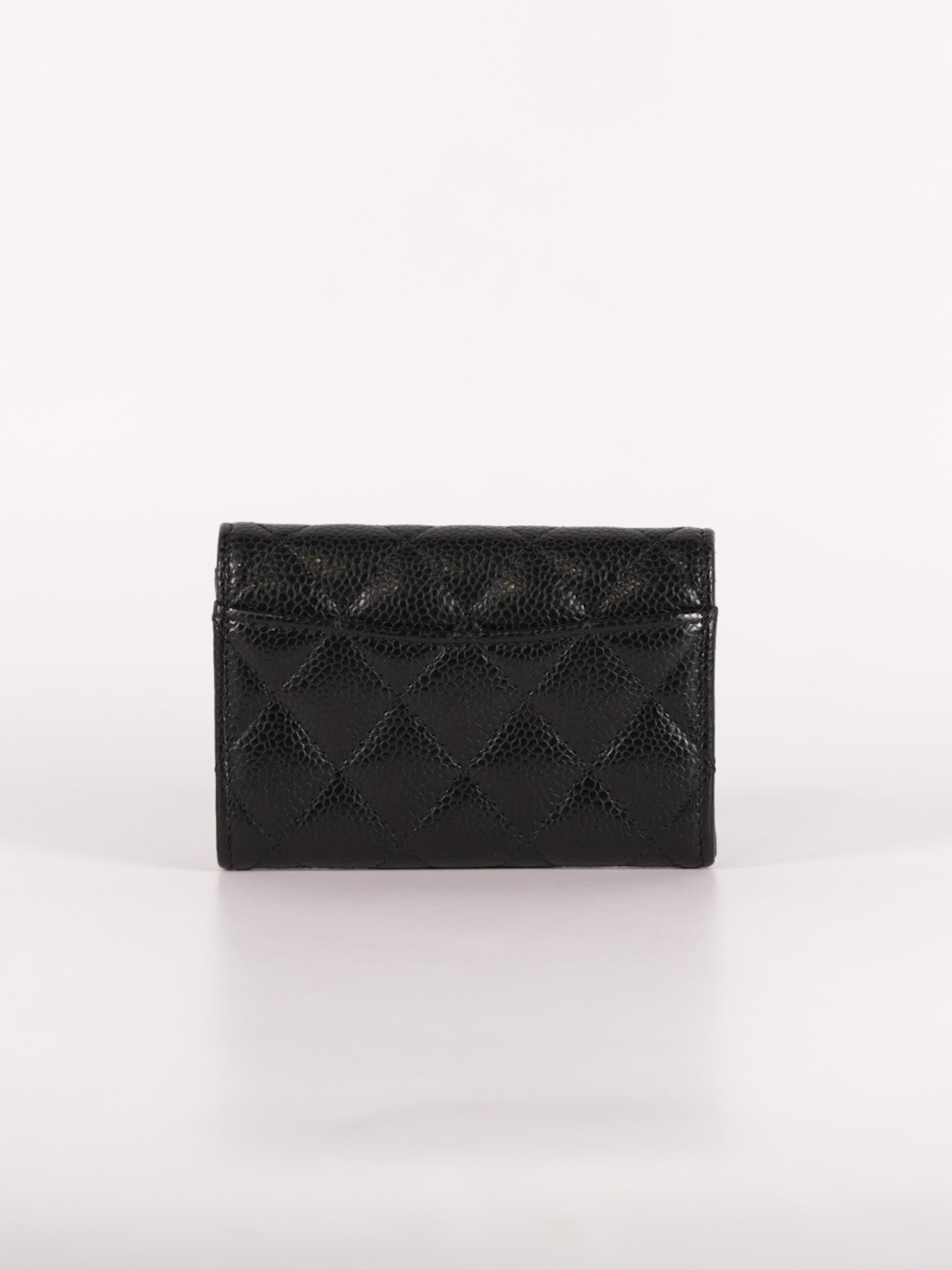 Flap Card Holder in Black Caviar Leather and Gold Hardware (Microchip) | Purse Maison Luxury Bags Shop