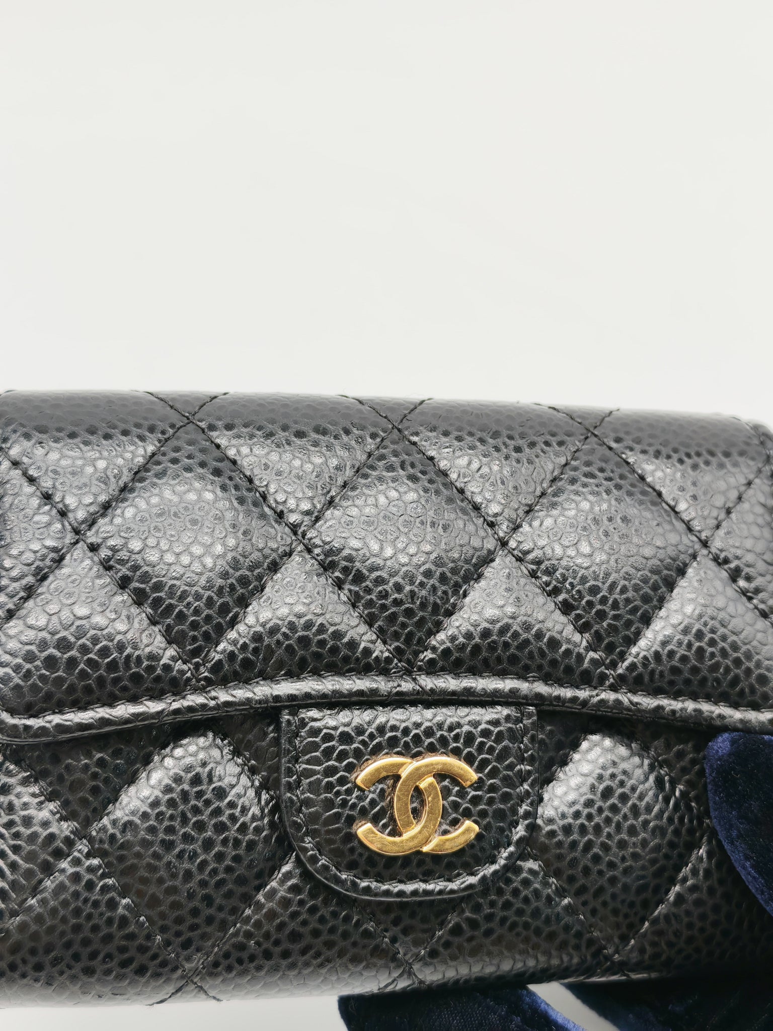 Flap Card Holder in Black Caviar Leather and Gold Hardware Series 27 | Purse Maison Luxury Bags Shop