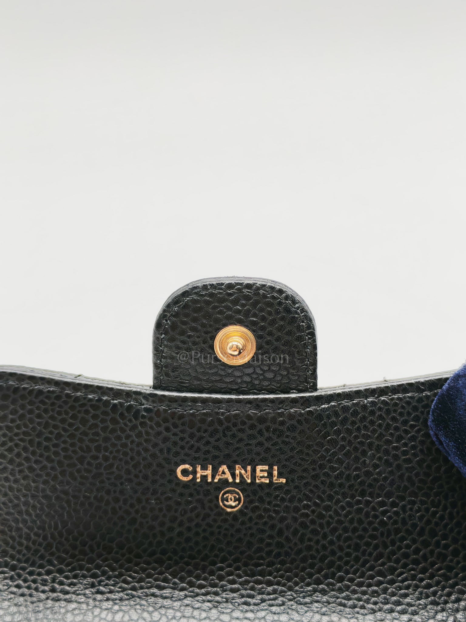 Flap Card Holder in Black Caviar Leather and Gold Hardware Series 27 | Purse Maison Luxury Bags Shop