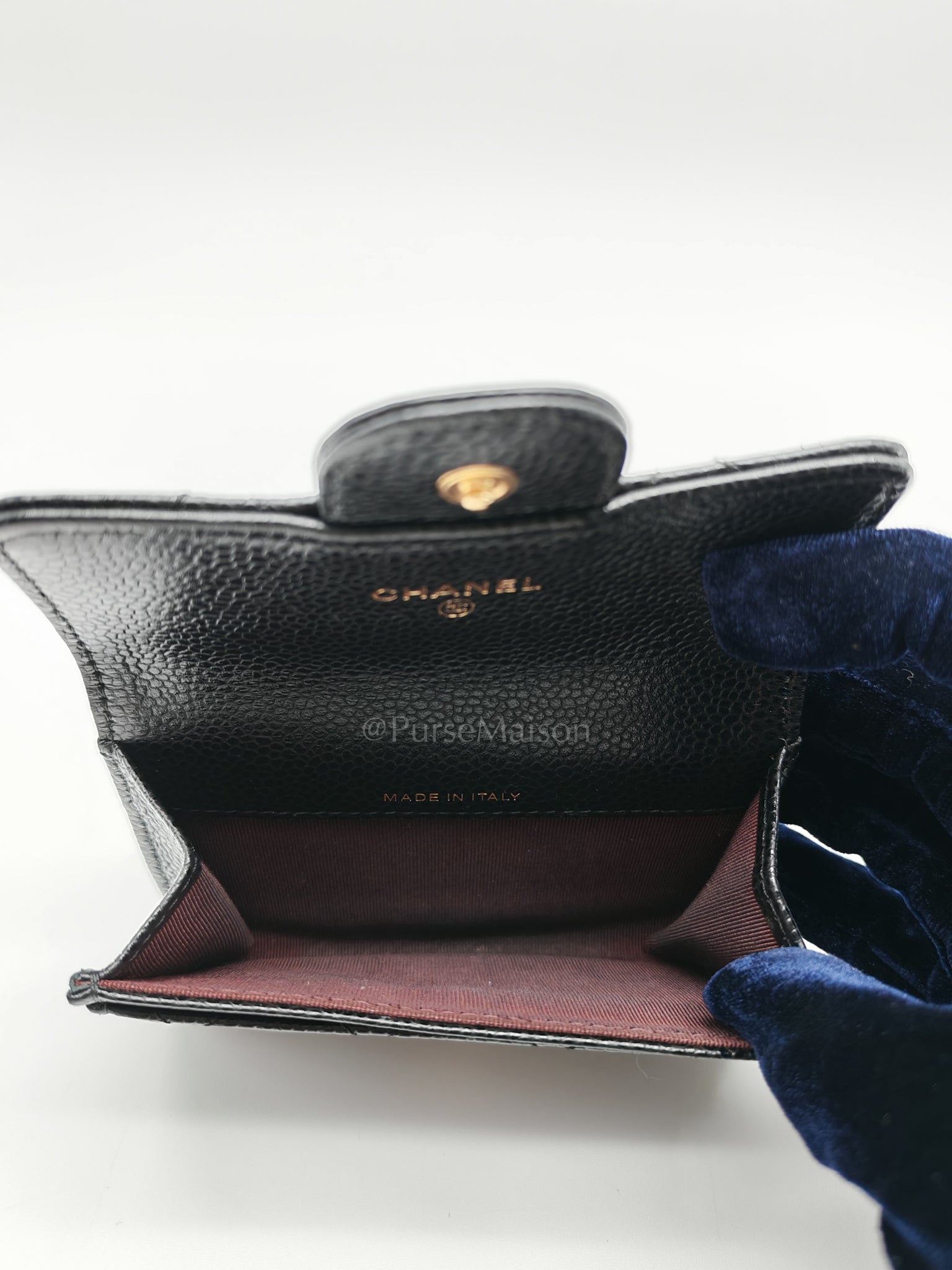 Flap Card Holder in Black Caviar Leather and Gold Hardware Series 27 | Purse Maison Luxury Bags Shop