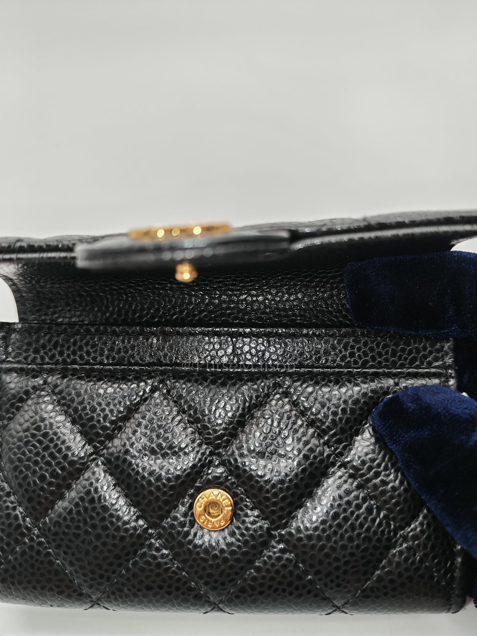 Flap Card Holder in Black Caviar Leather and Gold Hardware Series 27 | Purse Maison Luxury Bags Shop
