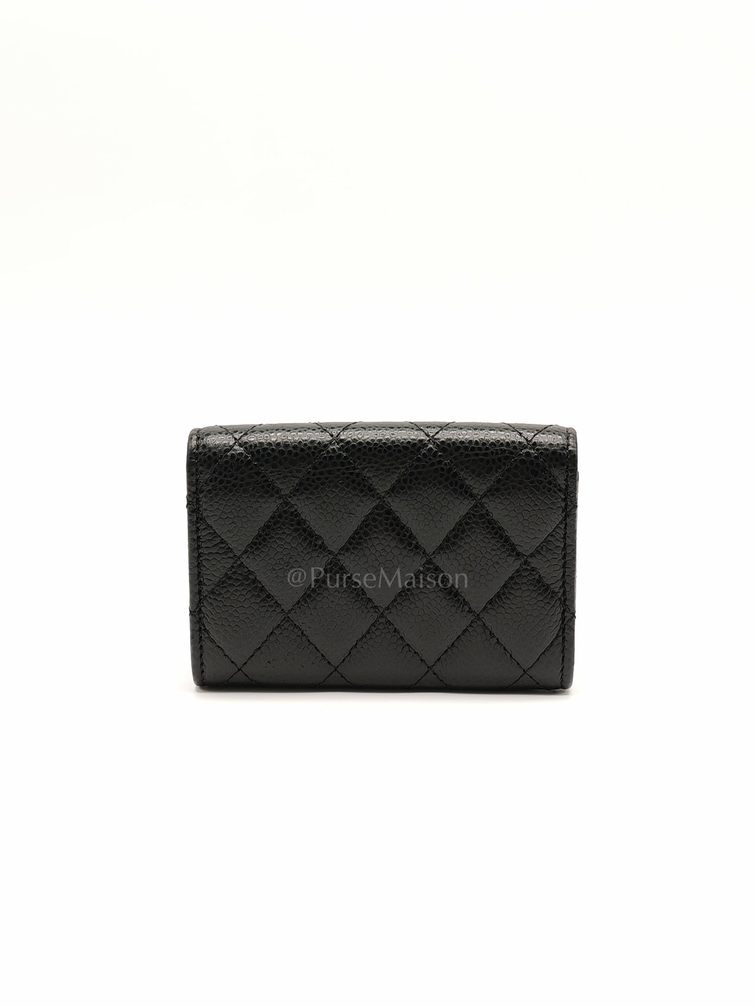 Flap Card Holder in Black Caviar Leather and Gold Hardware Series 27 | Purse Maison Luxury Bags Shop