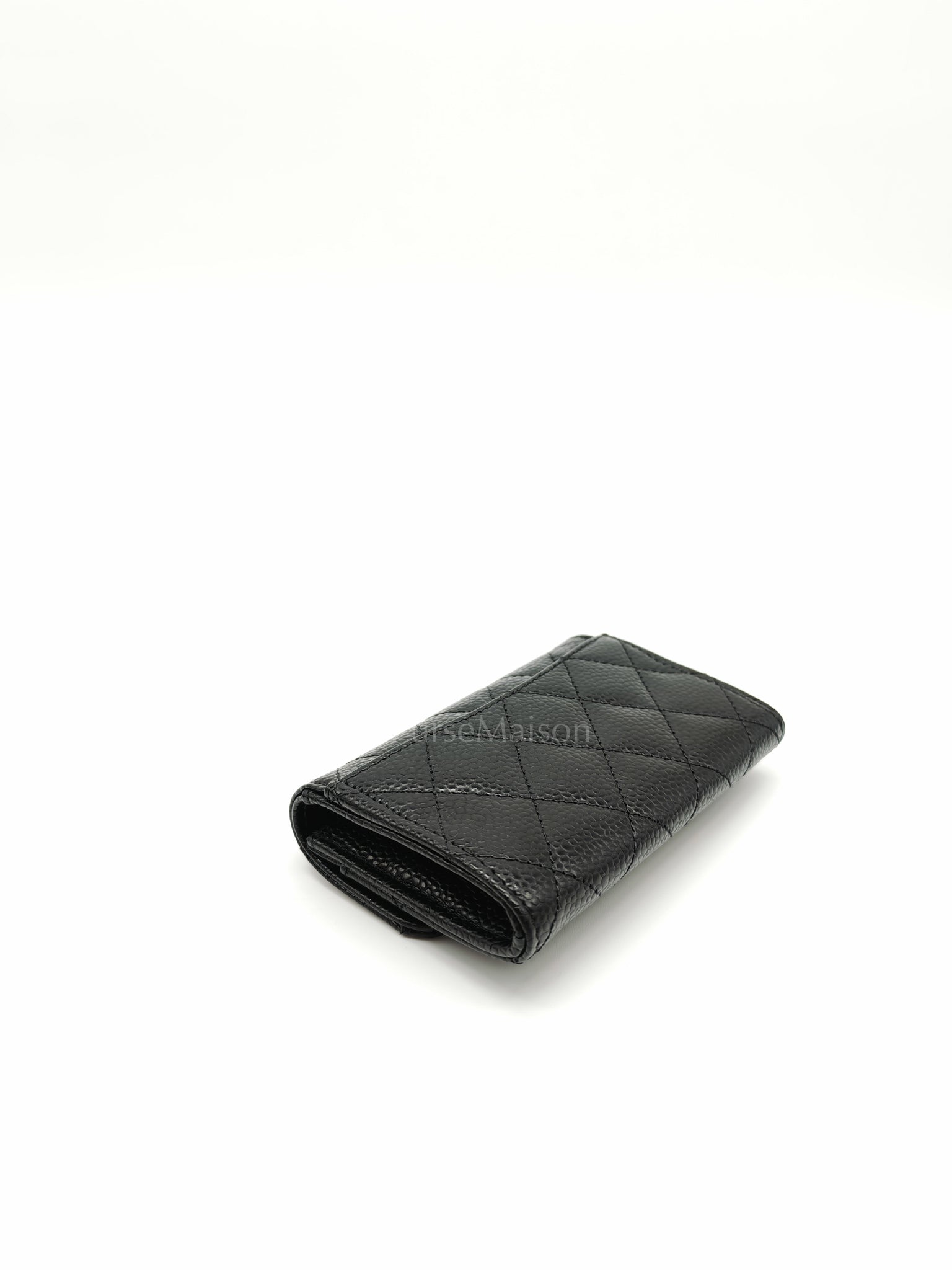 Flap Card Holder in Black Caviar Leather and Light Gold Hardware (Microchip) | Purse Maison Luxury Bags Shop
