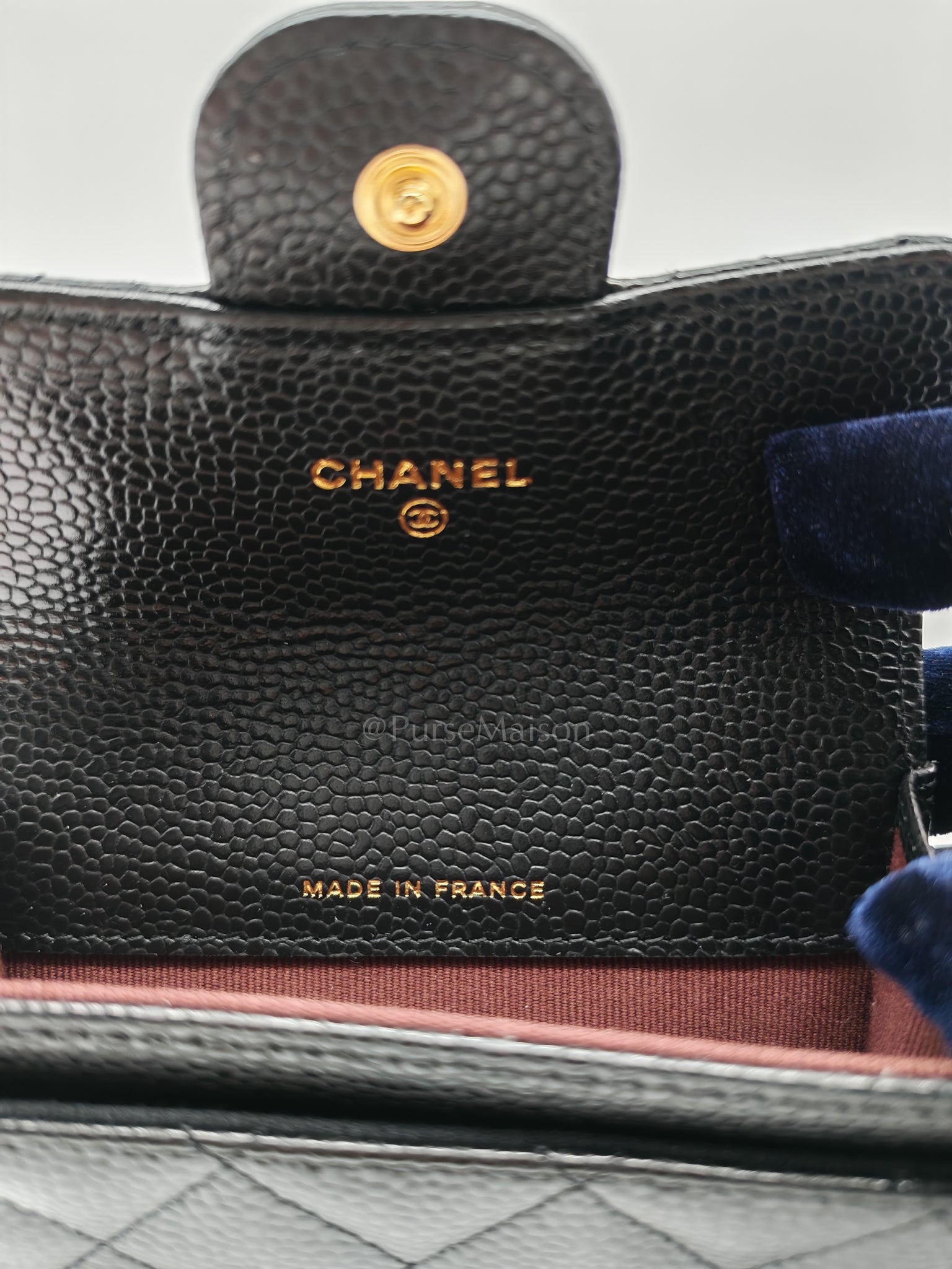 Flap Card Holder in Black Caviar Leather and Light Gold Hardware (Microchip) | Purse Maison Luxury Bags Shop