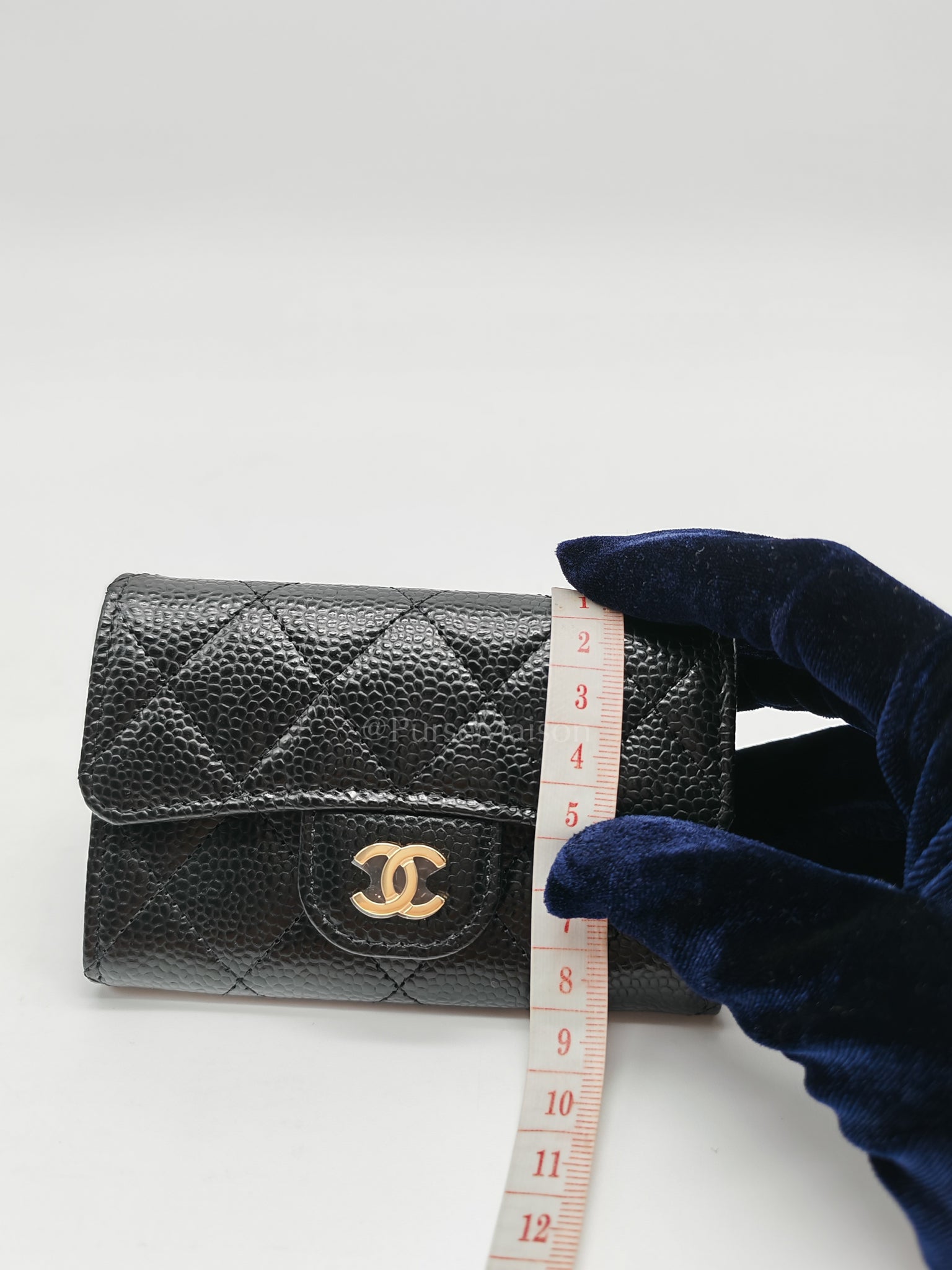 Flap Card Holder in Black Caviar Leather and Light Gold Hardware (Microchip) | Purse Maison Luxury Bags Shop