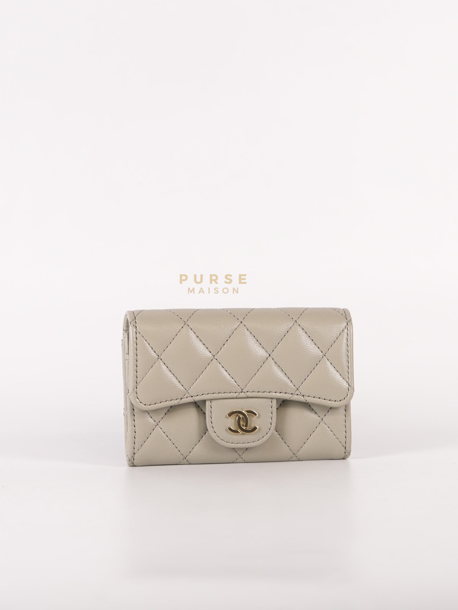 Flap Card Holder in Gray Lambskin Leather and Light Gold Hardware Series 31 | Purse Maison Luxury Bags Shop