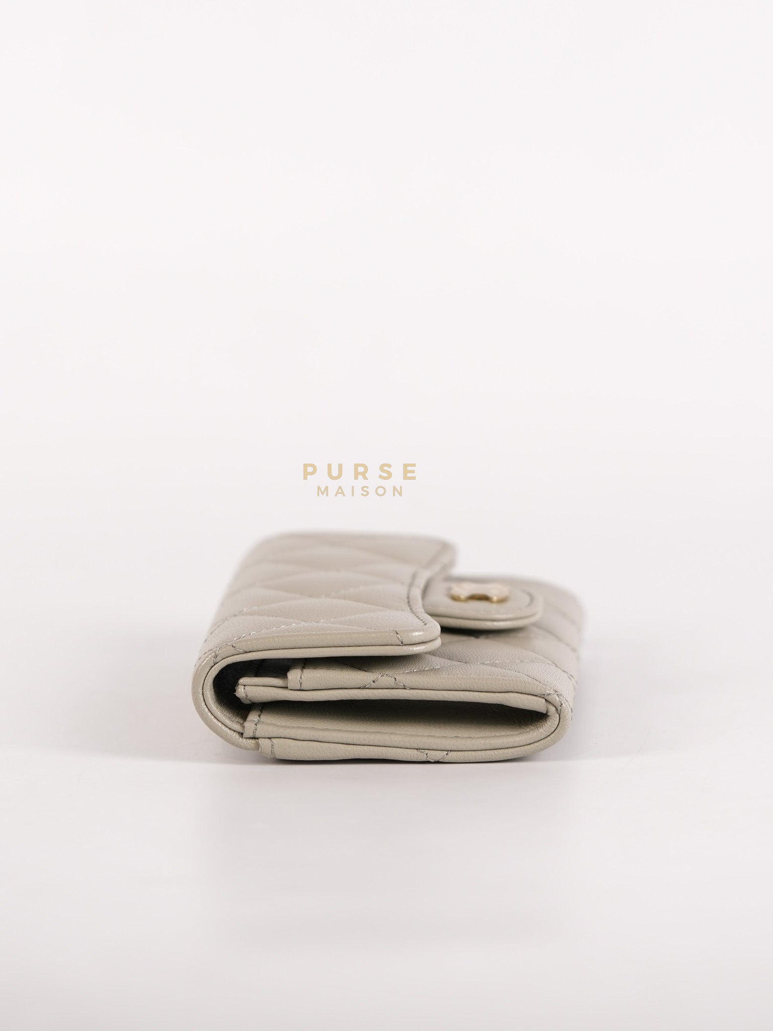 Flap Card Holder in Gray Lambskin Leather and Light Gold Hardware Series 31 | Purse Maison Luxury Bags Shop