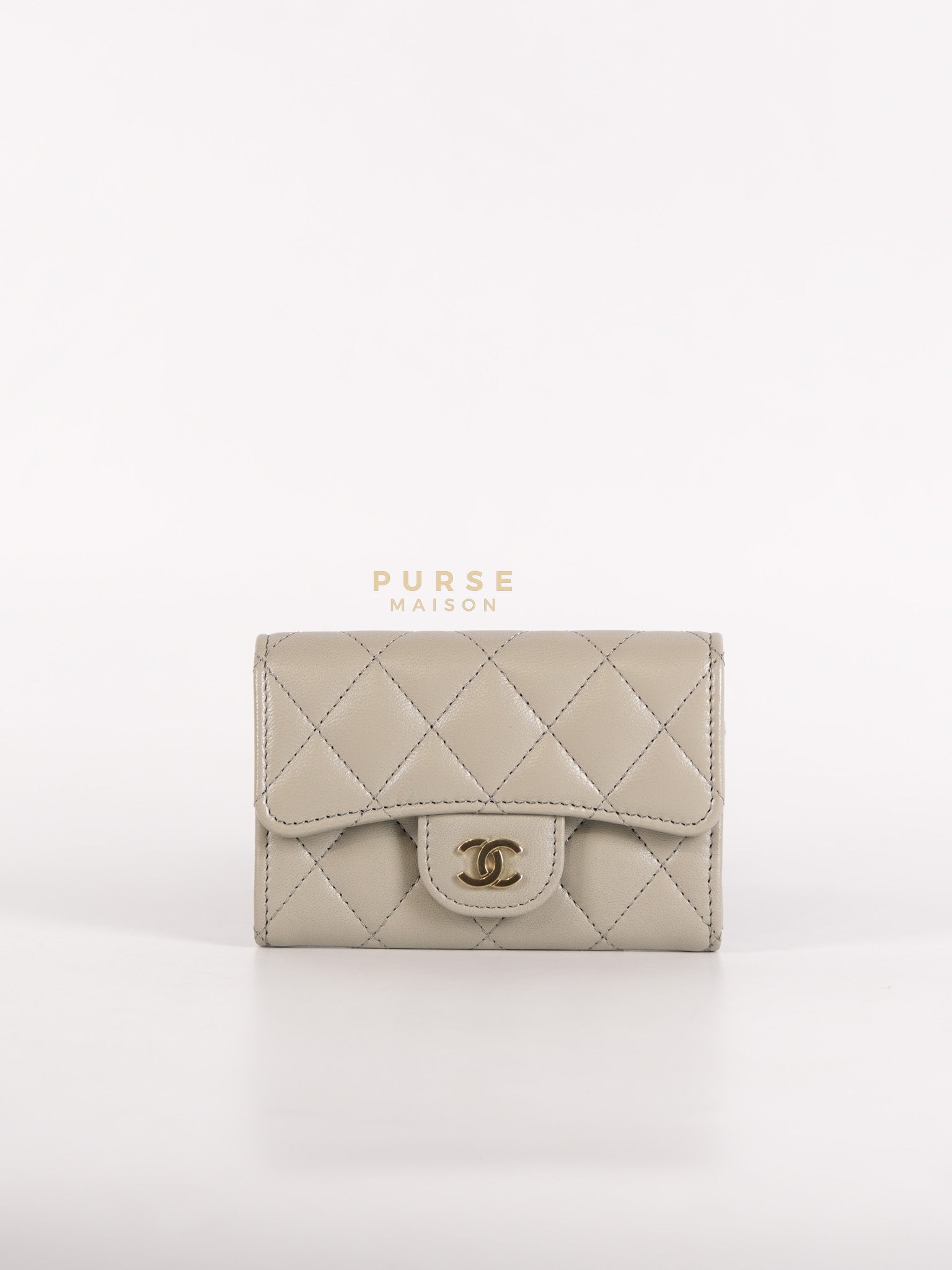 Flap Card Holder in Gray Lambskin Leather and Light Gold Hardware Series 31 | Purse Maison Luxury Bags Shop
