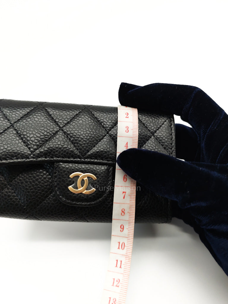 Flap Card Holder in Quilted Caviar Leather and Light Gold Hardware (Microchip) | Purse Maison Luxury Bags Shop