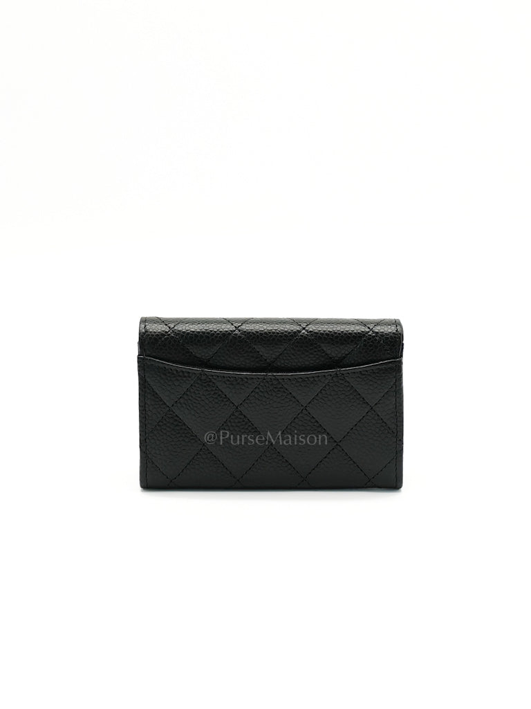 Flap Card Holder in Quilted Caviar Leather and Light Gold Hardware (Microchip) | Purse Maison Luxury Bags Shop