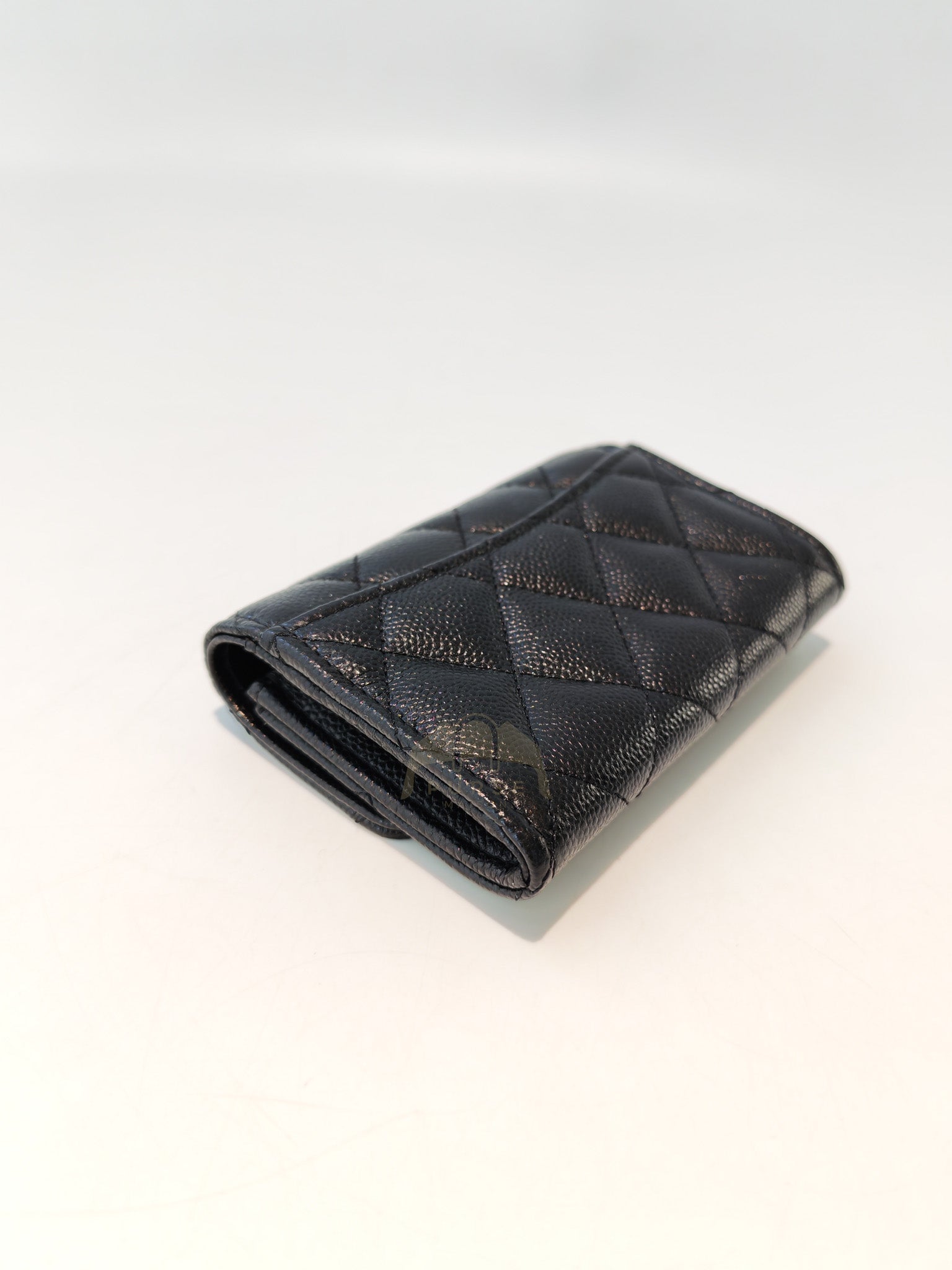Flap Card Holder with Zipper in Black Caviar Leather and Light Gold Hardware (TG***7K) | Purse Maison Luxury Bags Shop
