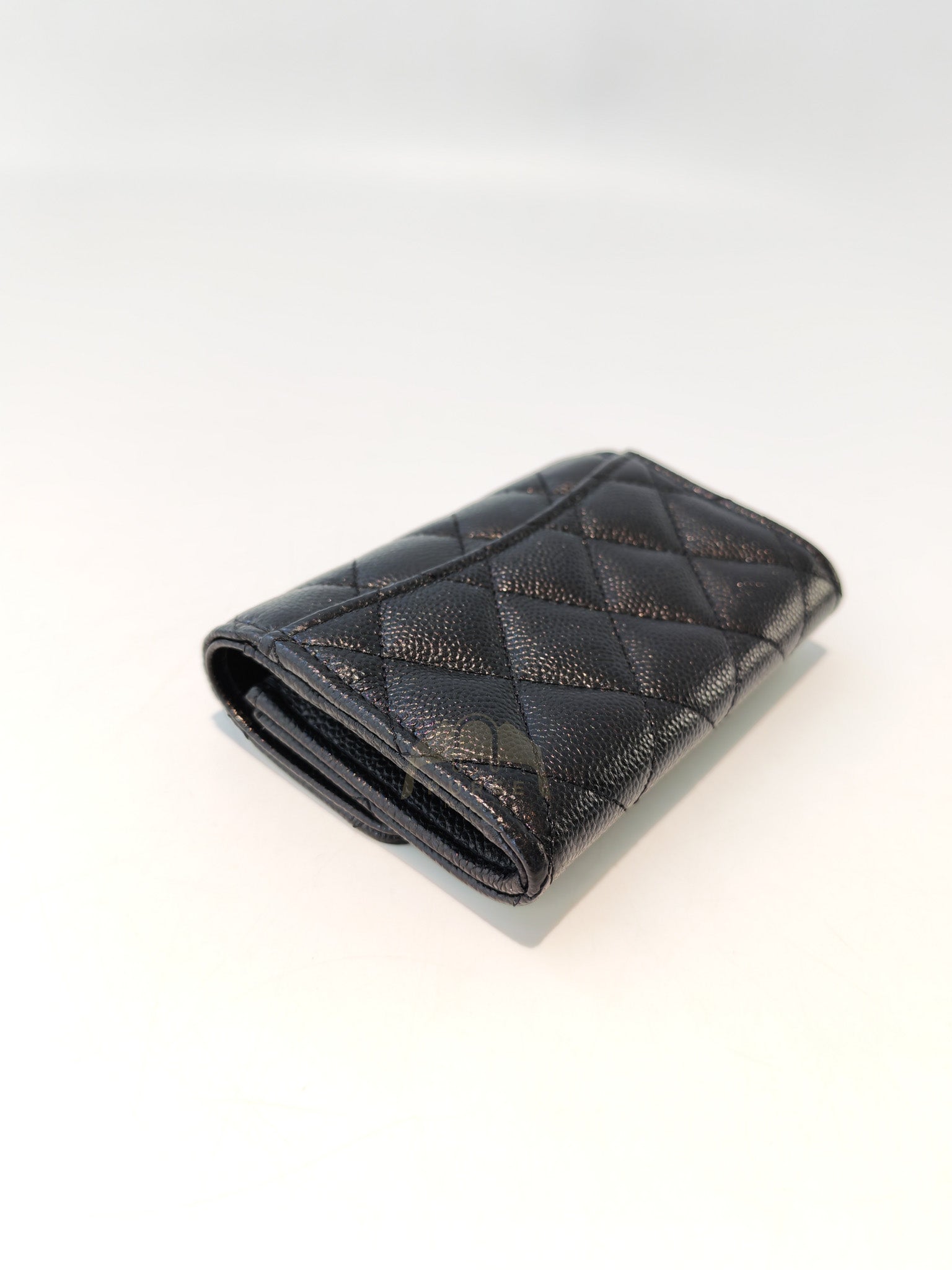 Flap Card Holder with Zipper in Black Caviar Leather and Light Gold Hardware (TG***7K) | Purse Maison Luxury Bags Shop