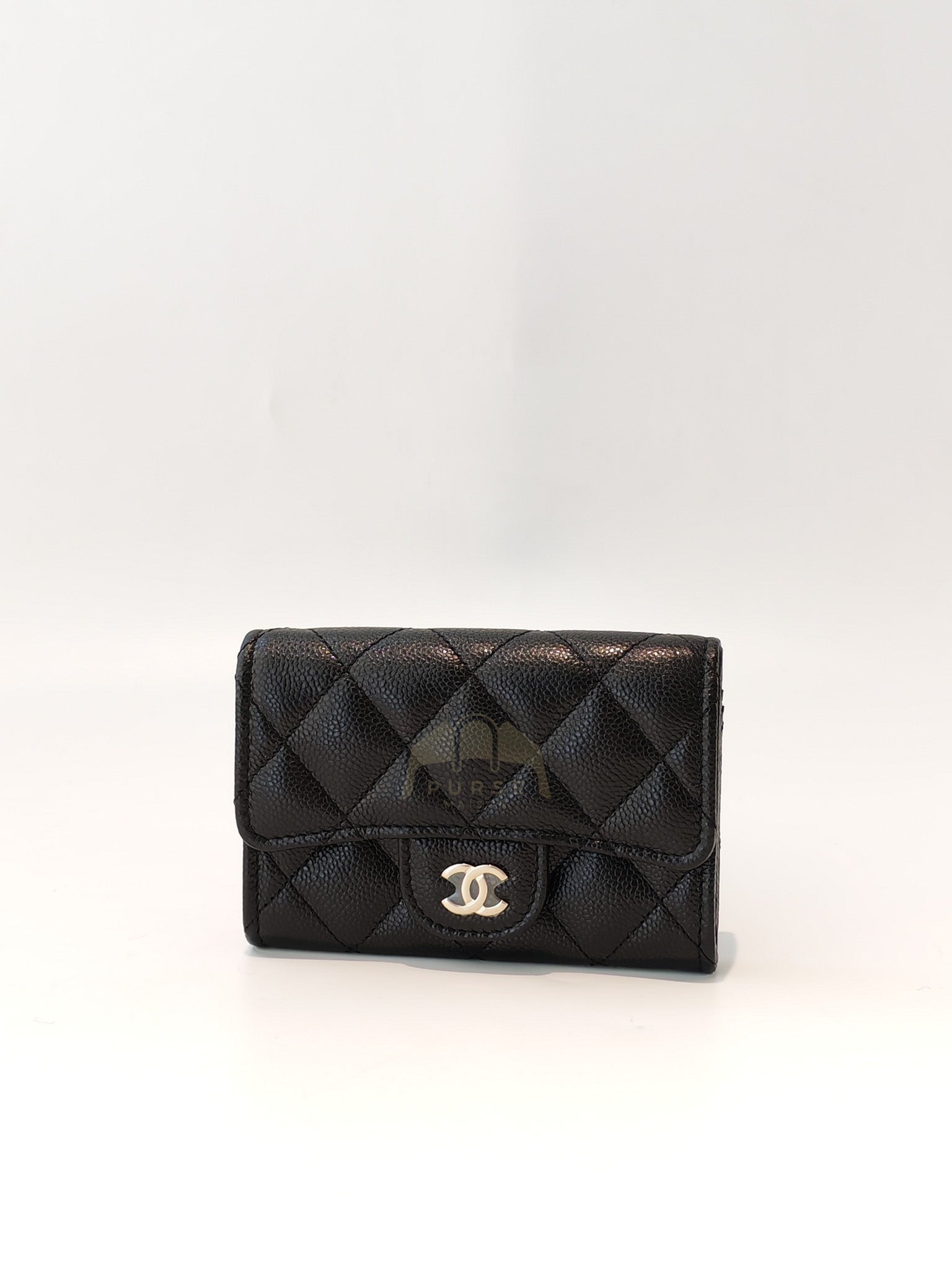 Flap Card Holder with Zipper in Black Caviar Leather and Light Gold Hardware (TG***7K) | Purse Maison Luxury Bags Shop
