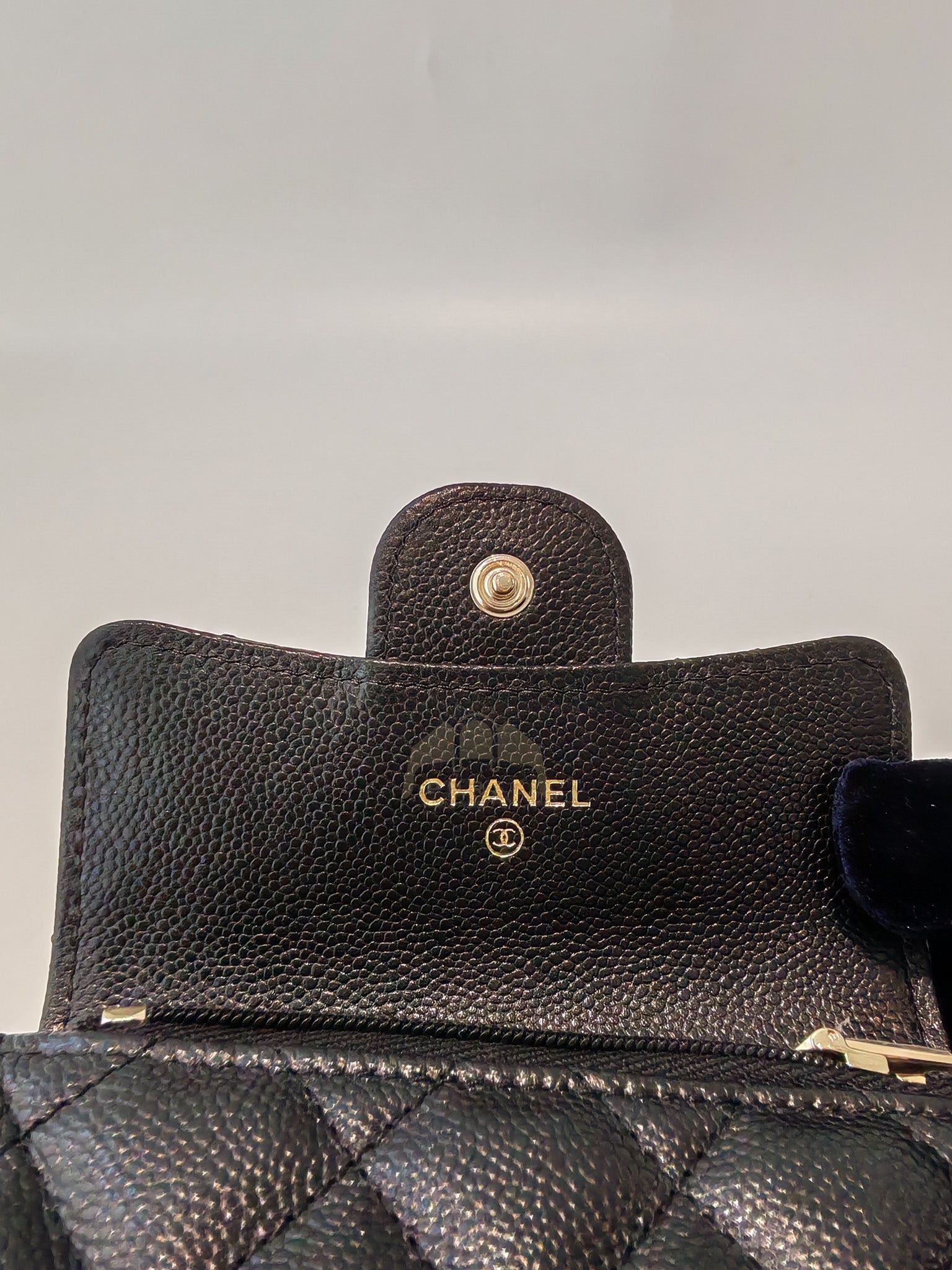 Flap Card Holder with Zipper in Black Caviar Leather and Light Gold Hardware (TG***7K) | Purse Maison Luxury Bags Shop