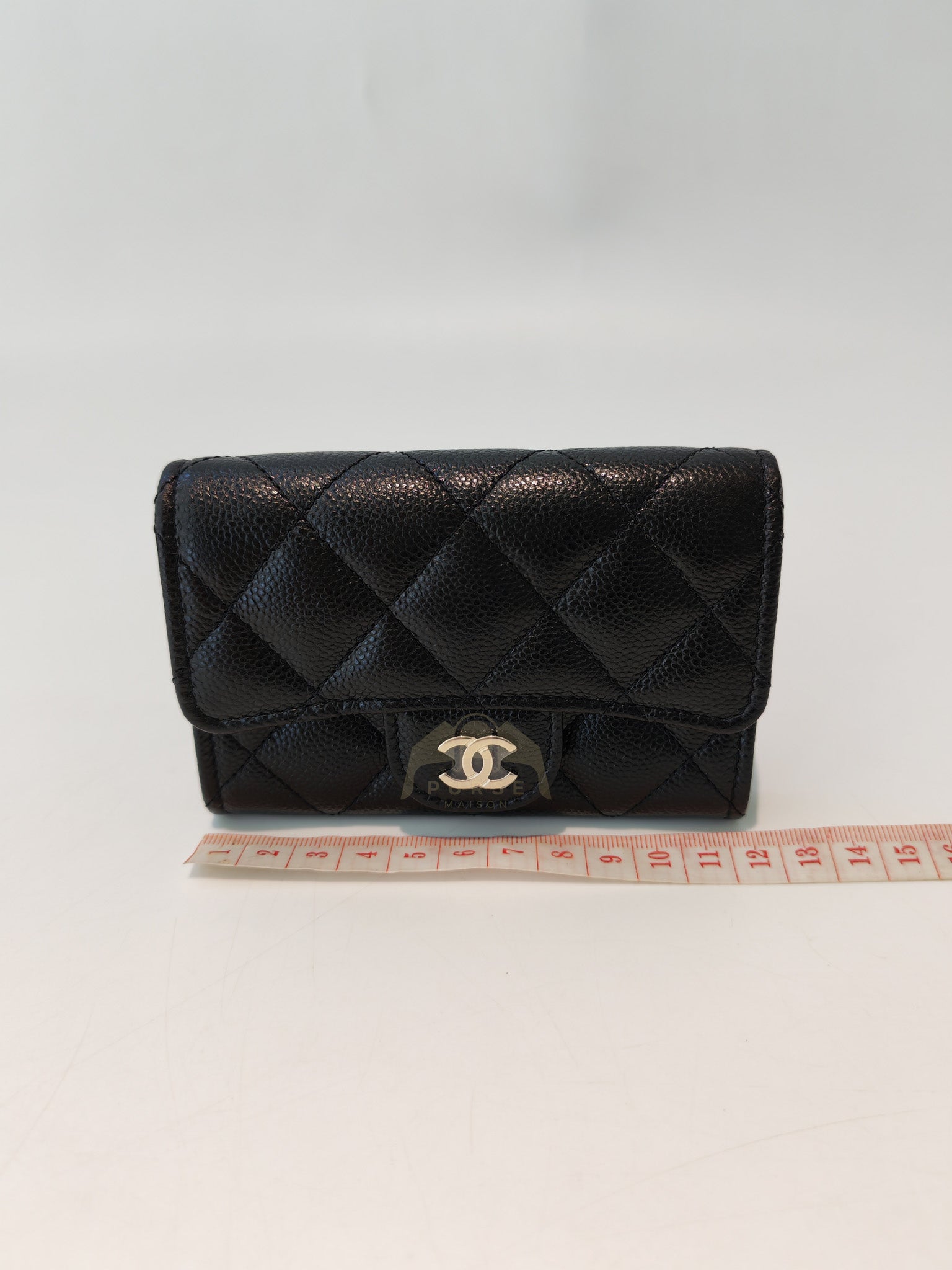 Flap Card Holder with Zipper in Black Caviar Leather and Light Gold Hardware (TG***7K) | Purse Maison Luxury Bags Shop