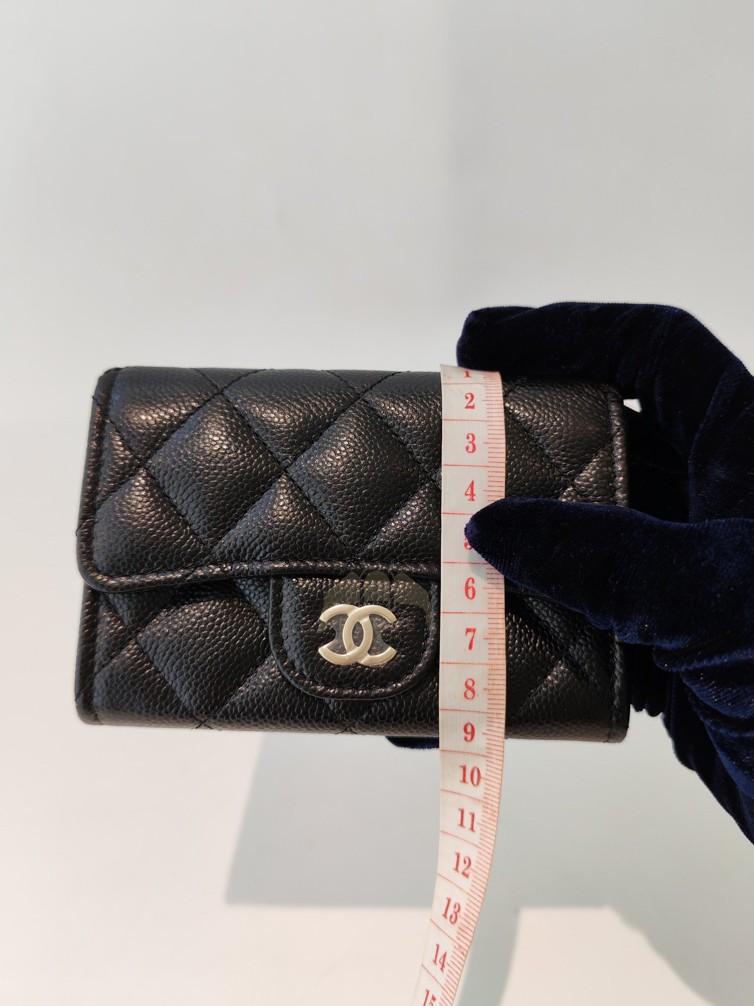 Flap Card Holder with Zipper in Black Caviar Leather and Light Gold Hardware (TG***7K) | Purse Maison Luxury Bags Shop