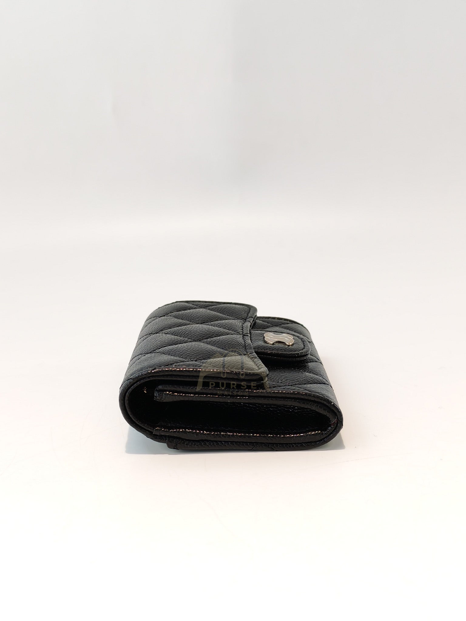 Flap Card Holder with Zipper in Black Caviar Leather and Light Gold Hardware (TG***7K) | Purse Maison Luxury Bags Shop