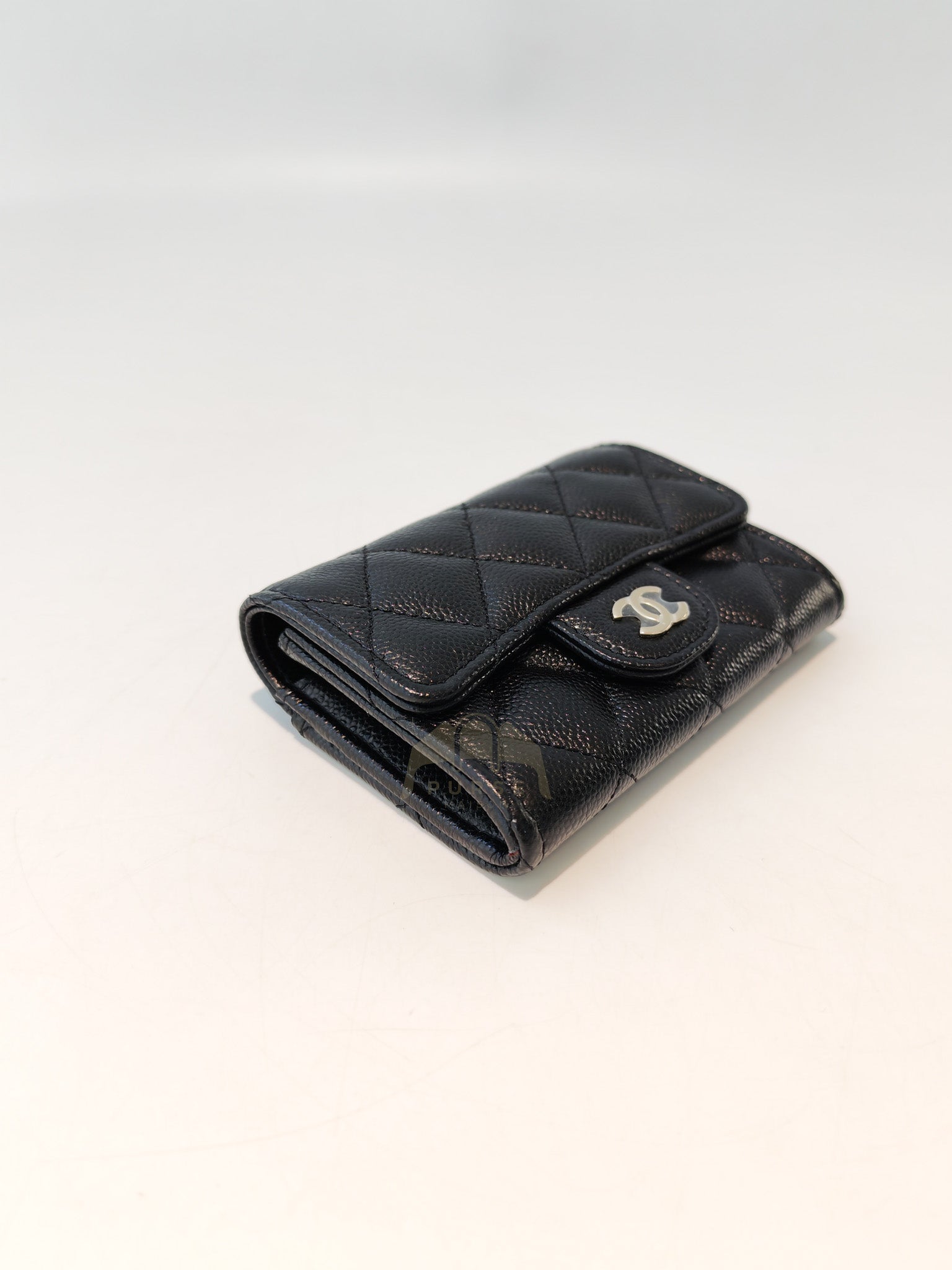 Flap Card Holder with Zipper in Black Caviar Leather and Light Gold Hardware (TG***7K) | Purse Maison Luxury Bags Shop