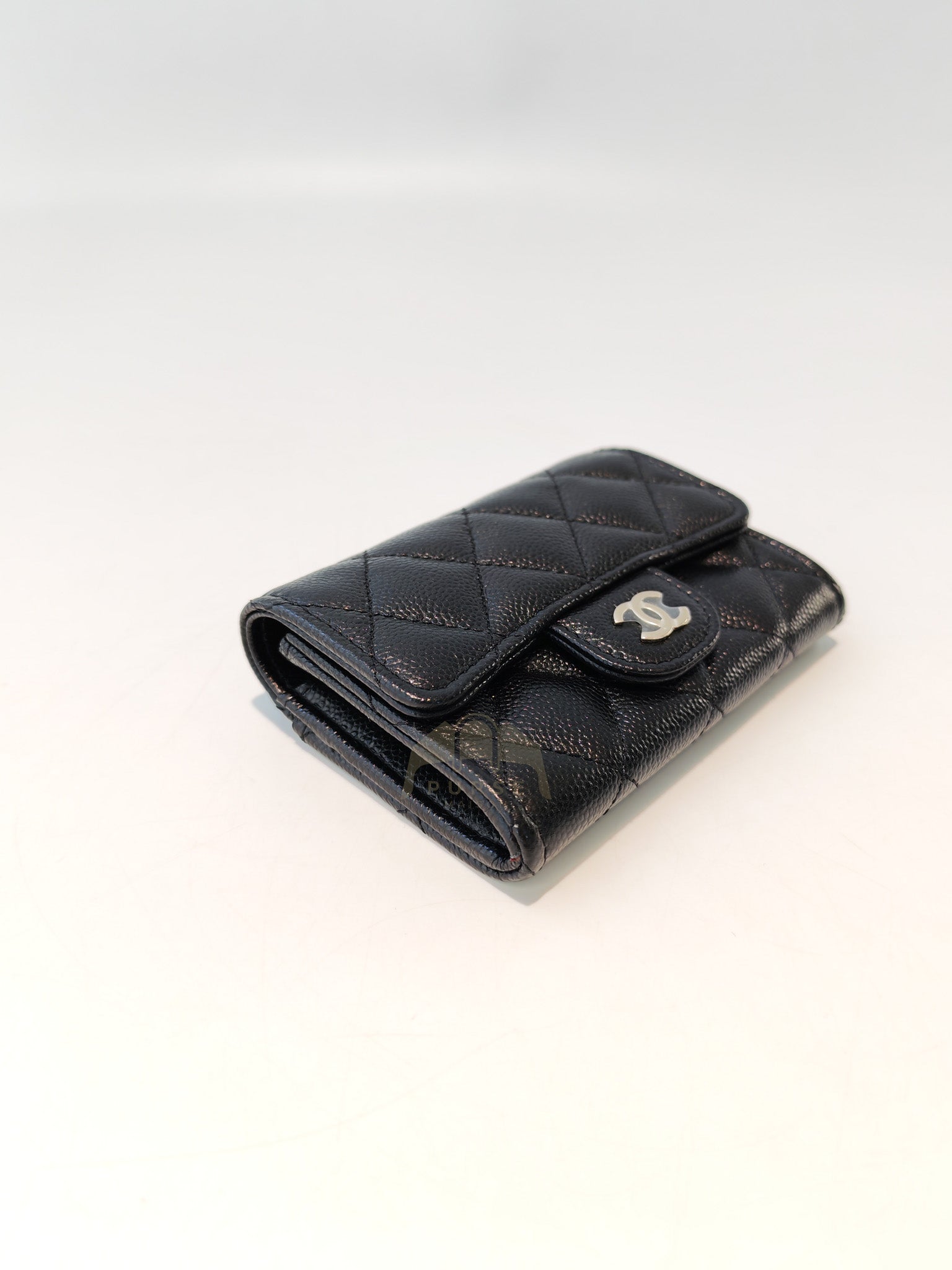 Flap Card Holder with Zipper in Black Caviar Leather and Light Gold Hardware (TG***7K) | Purse Maison Luxury Bags Shop