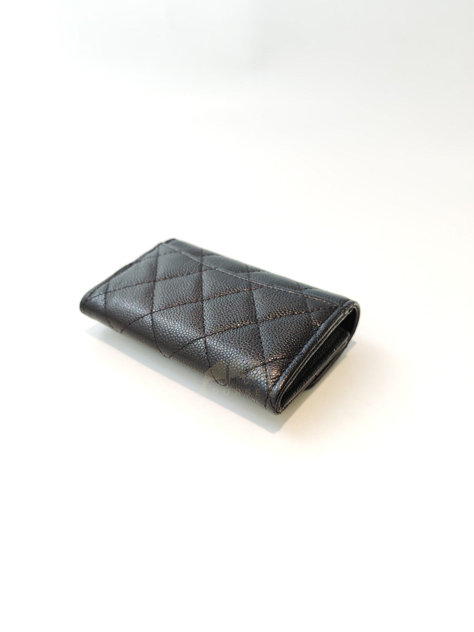 Flap Card Holder with Zipper in Black Caviar Leather & Gold Hardware Microchip(L1****70) | Purse Maison Luxury Bags Shop