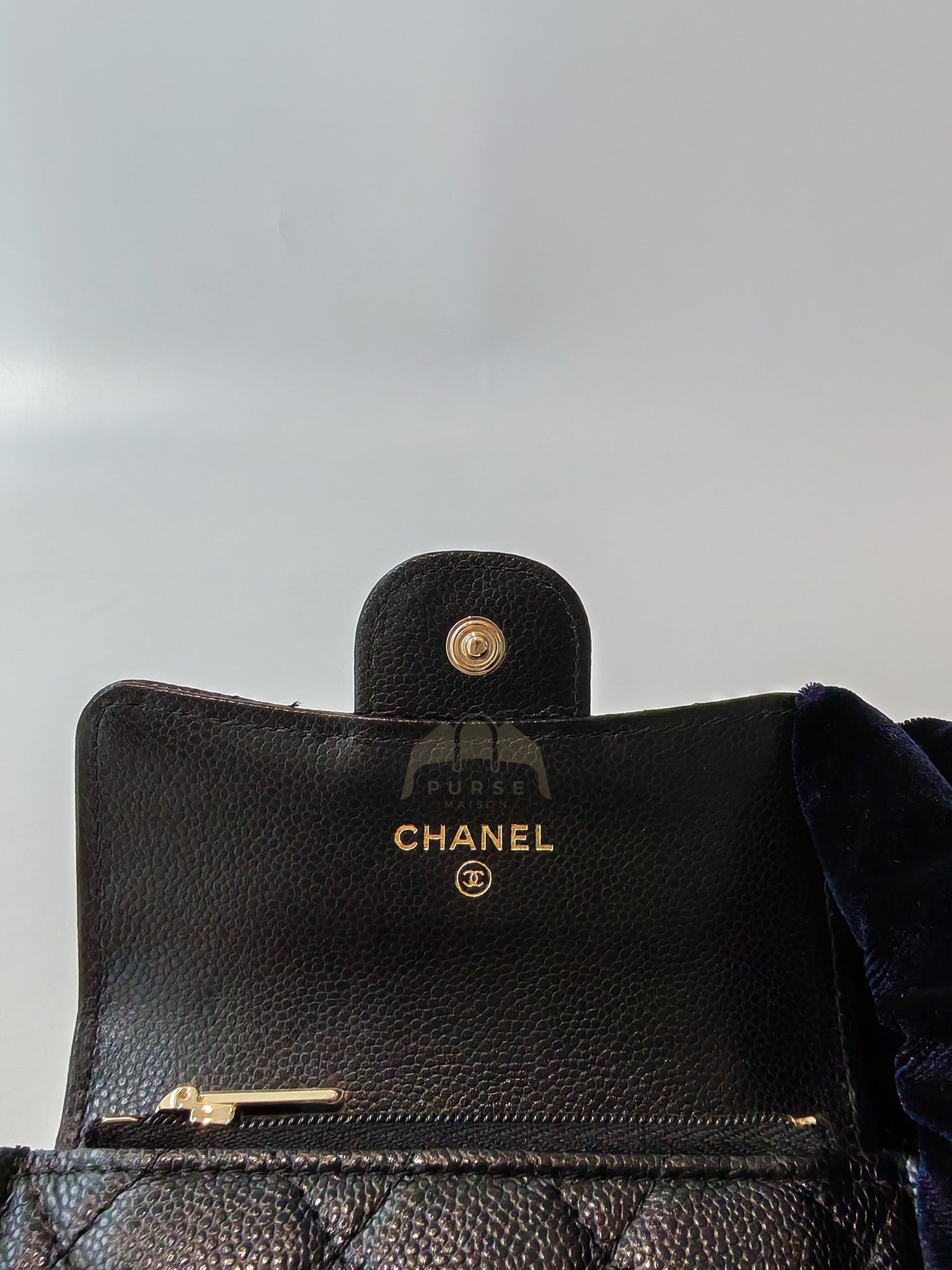 Flap Card Holder with Zipper in Black Caviar Leather & Gold Hardware Microchip(L1****70) | Purse Maison Luxury Bags Shop