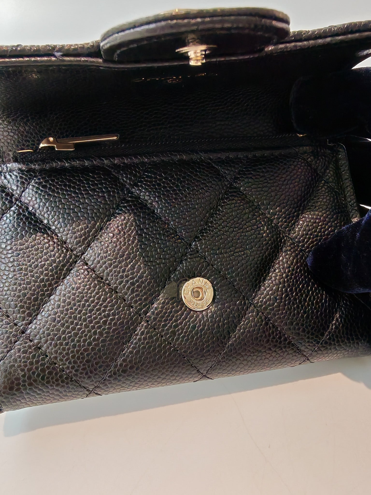 Flap Card Holder with Zipper in Black Caviar Leather & Gold Hardware Microchip(L1****70) | Purse Maison Luxury Bags Shop