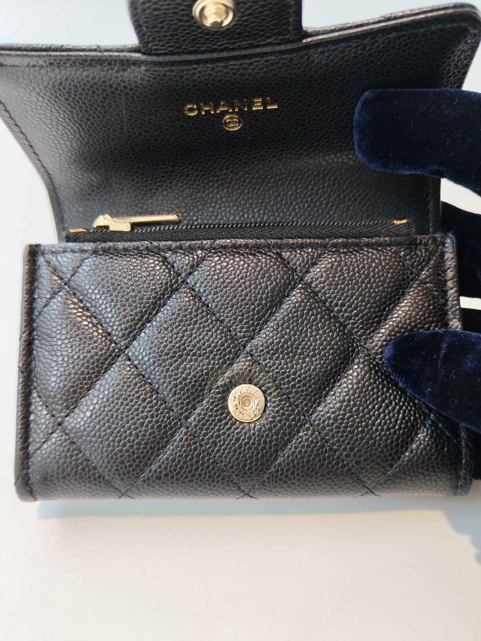 Flap Card Holder with Zipper in Black Caviar Leather & Gold Hardware Microchip(L1****70) | Purse Maison Luxury Bags Shop